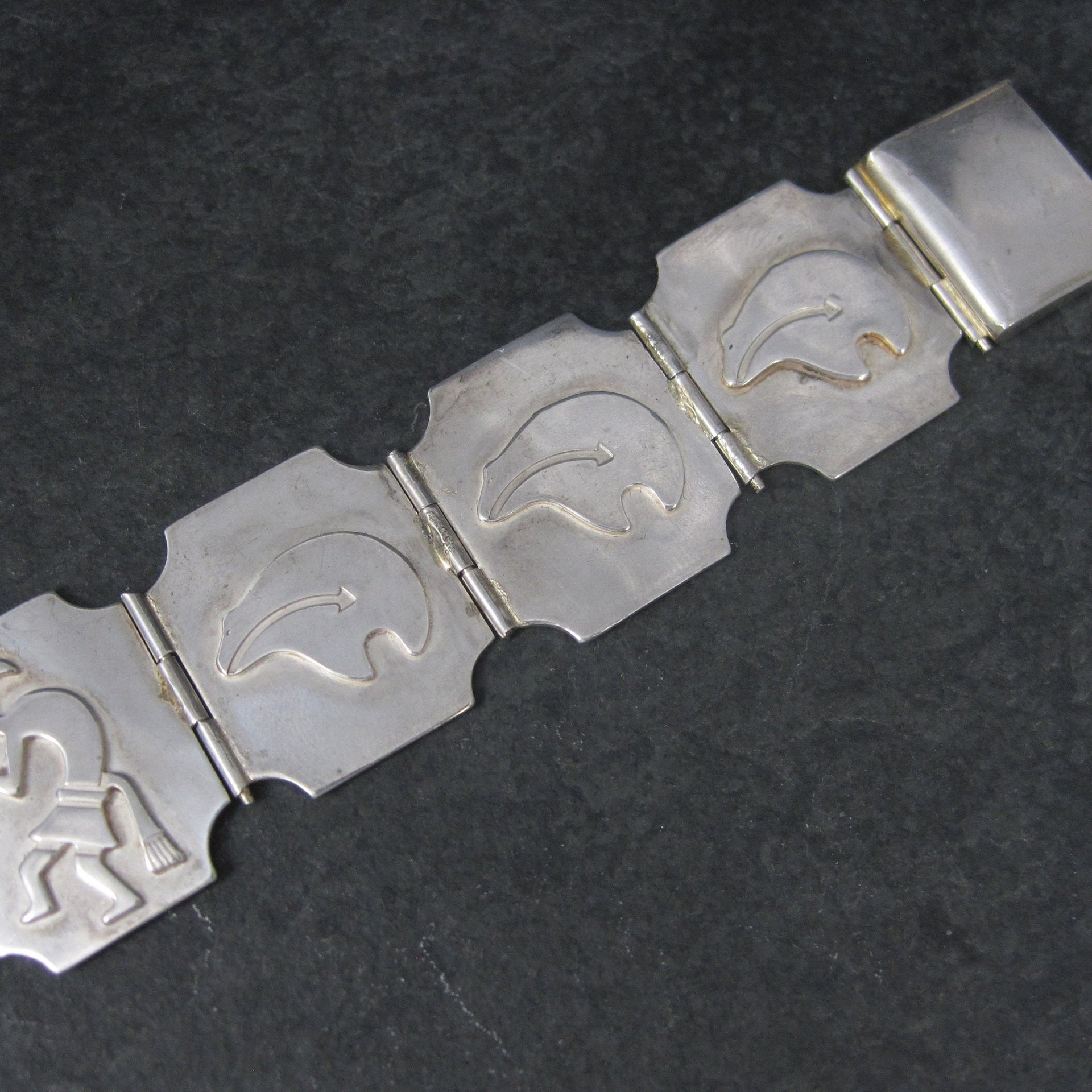 Navajo Sterling Kokopelli Spirit Bear Bracelet 7.5 Inches