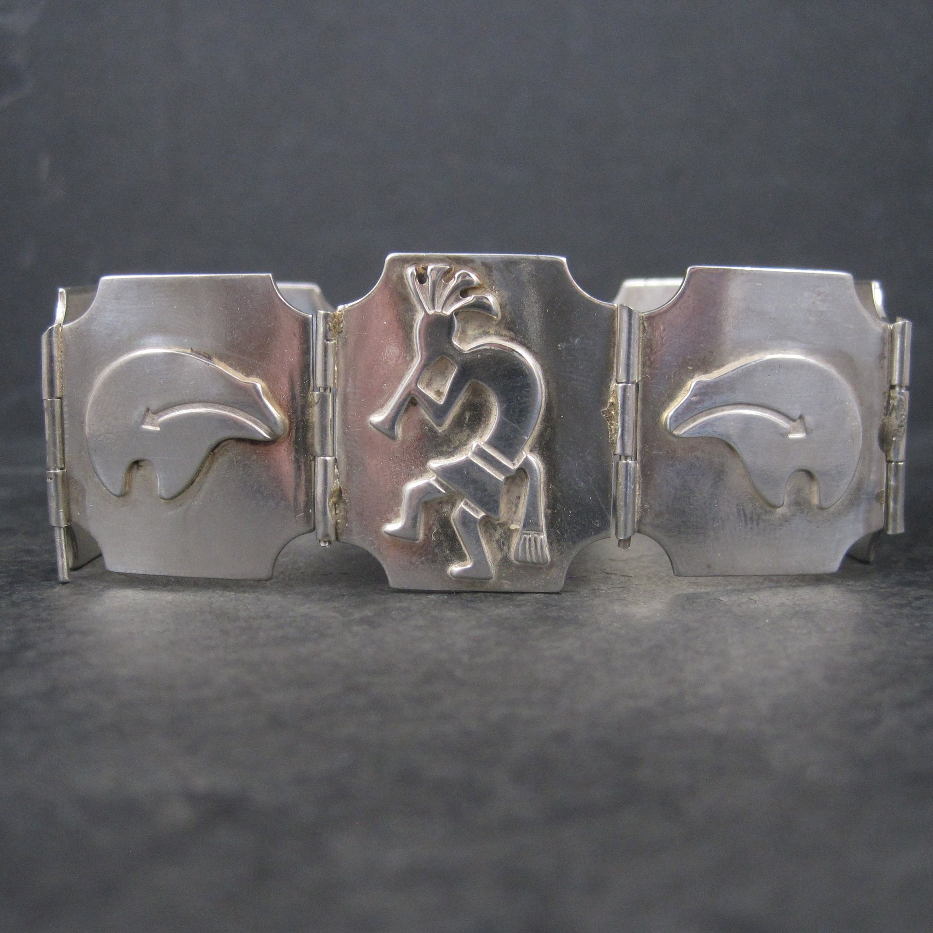 Navajo Sterling Kokopelli Spirit Bear Bracelet 7.5 Inches