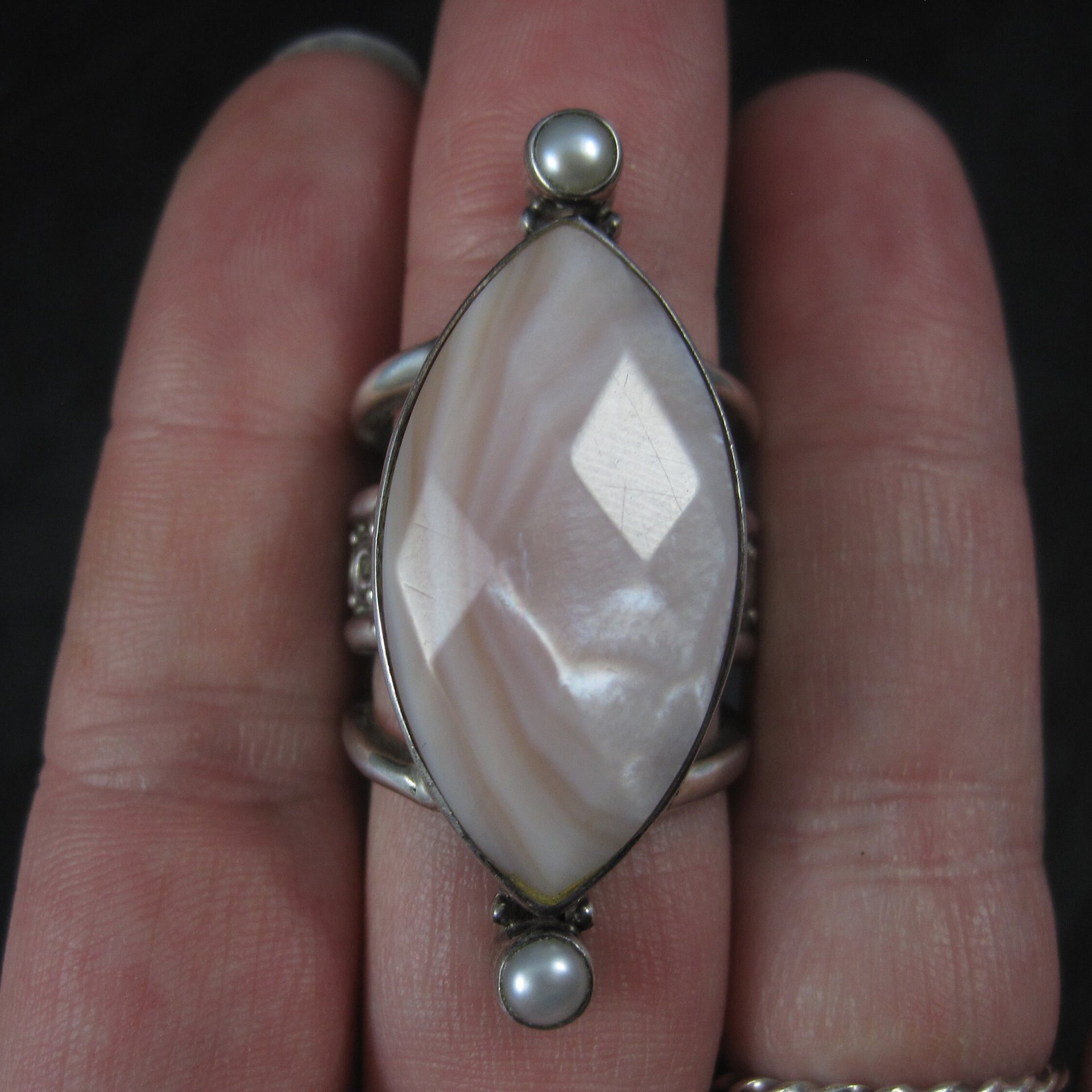 Estate Sajen Sterling Pink Mother of Pearl Ring Size 7
