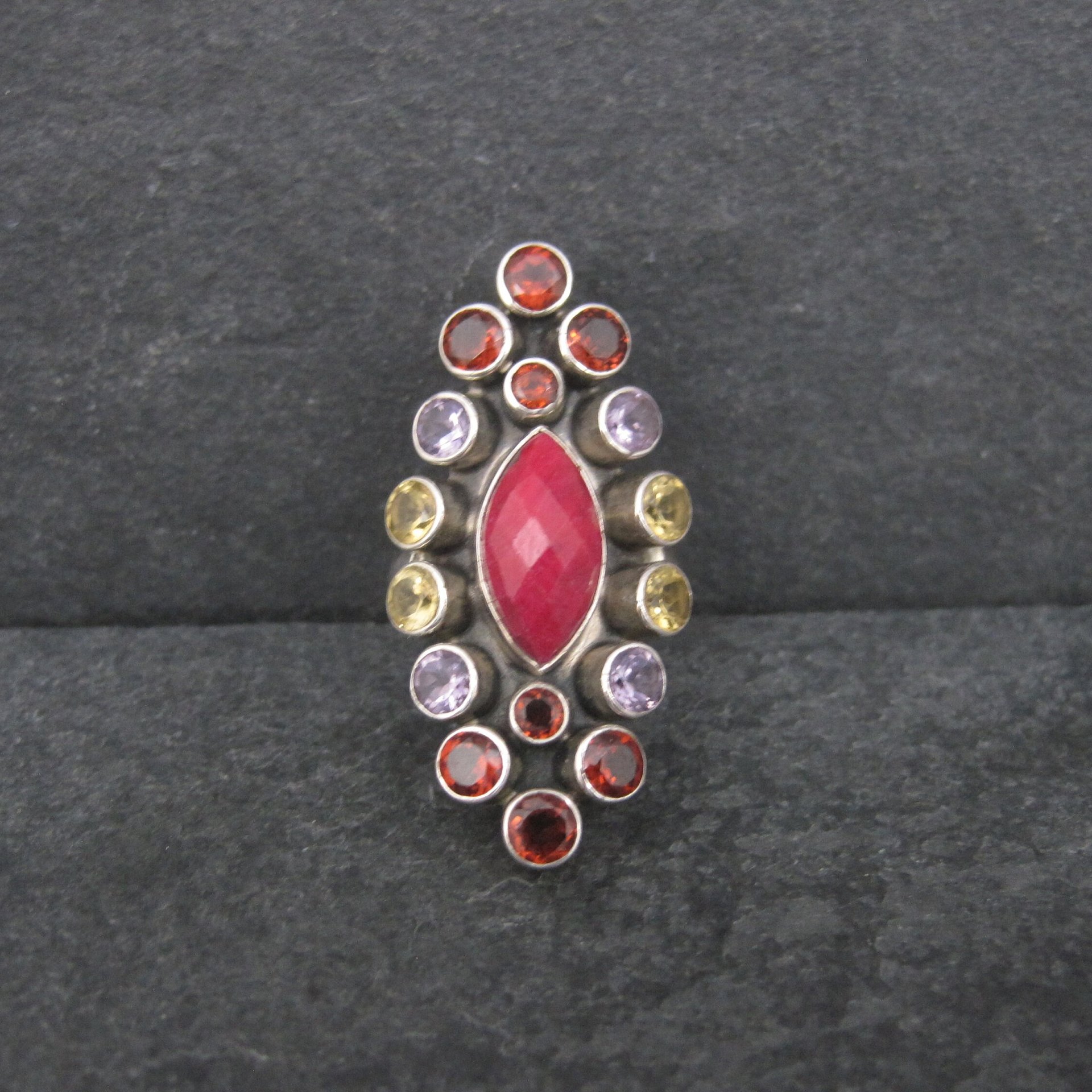 Vintage Sterling Garnet Amethyst Citrine Ruby Ring Size 6 Nicky Butler