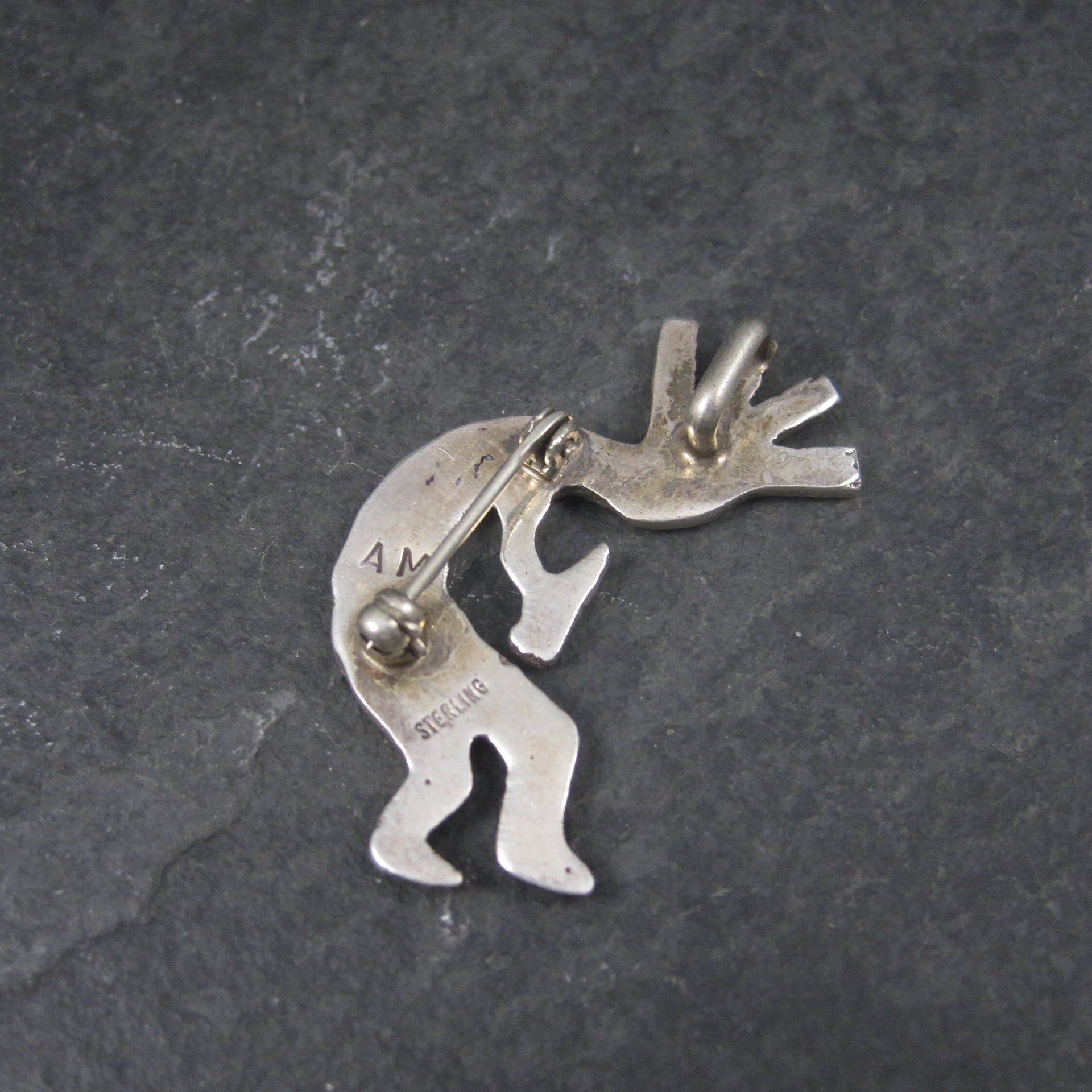 Signed Vintage Southwestern Sterling Kokopelli Brooch Pendant