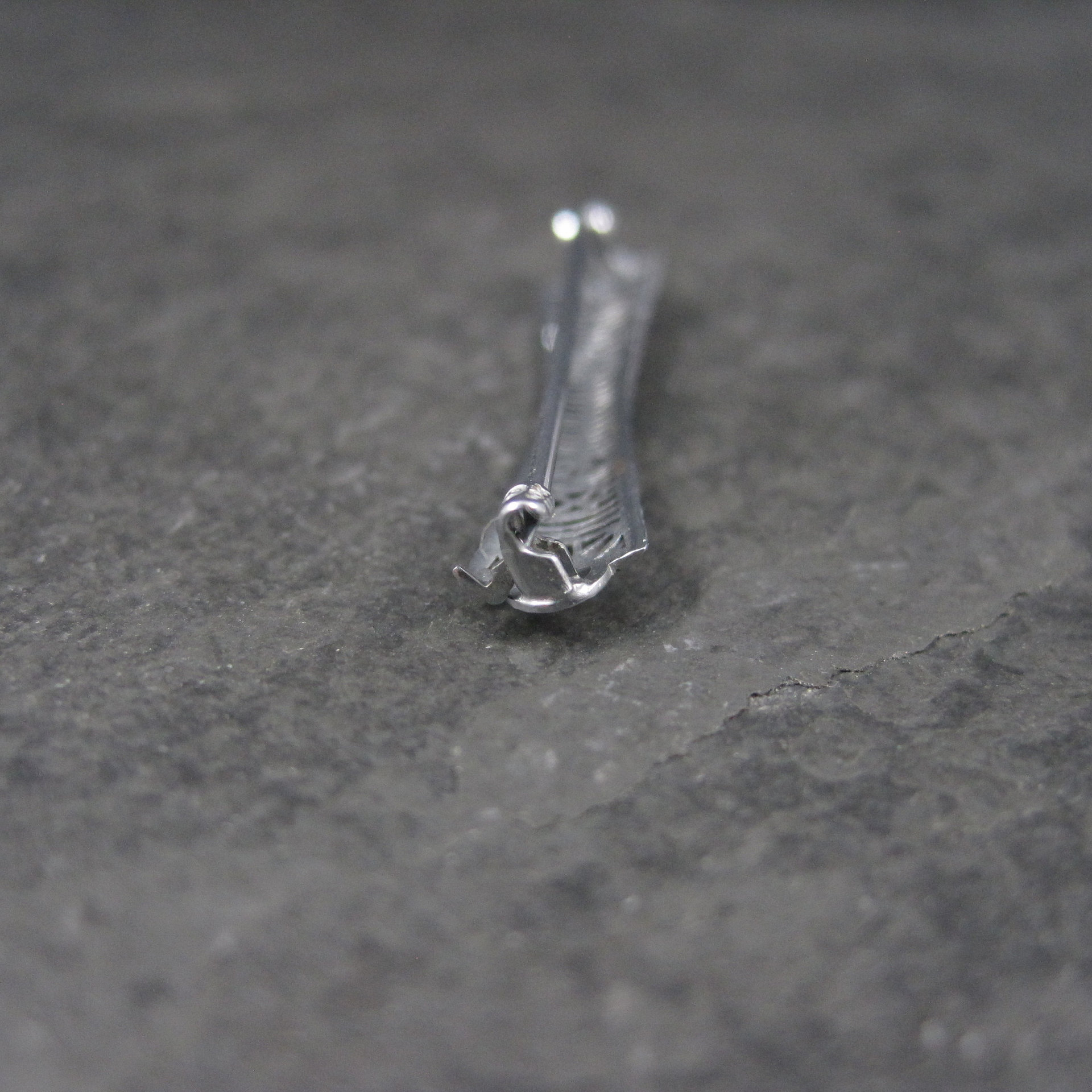 Small Antique 10K White Gold Filigree Bar Pin