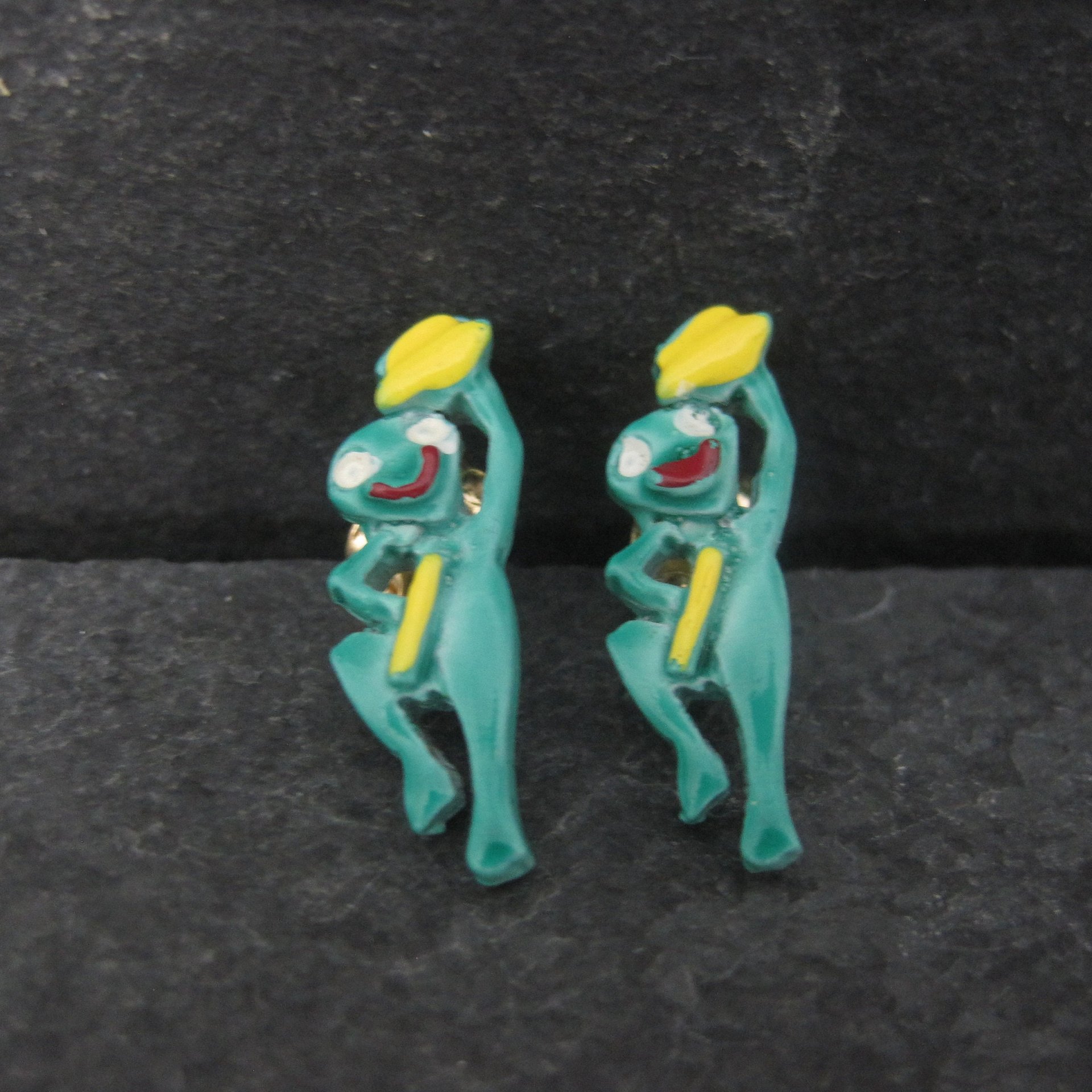 Vintage Gold Filled Enamel Dancing Frog Earrings