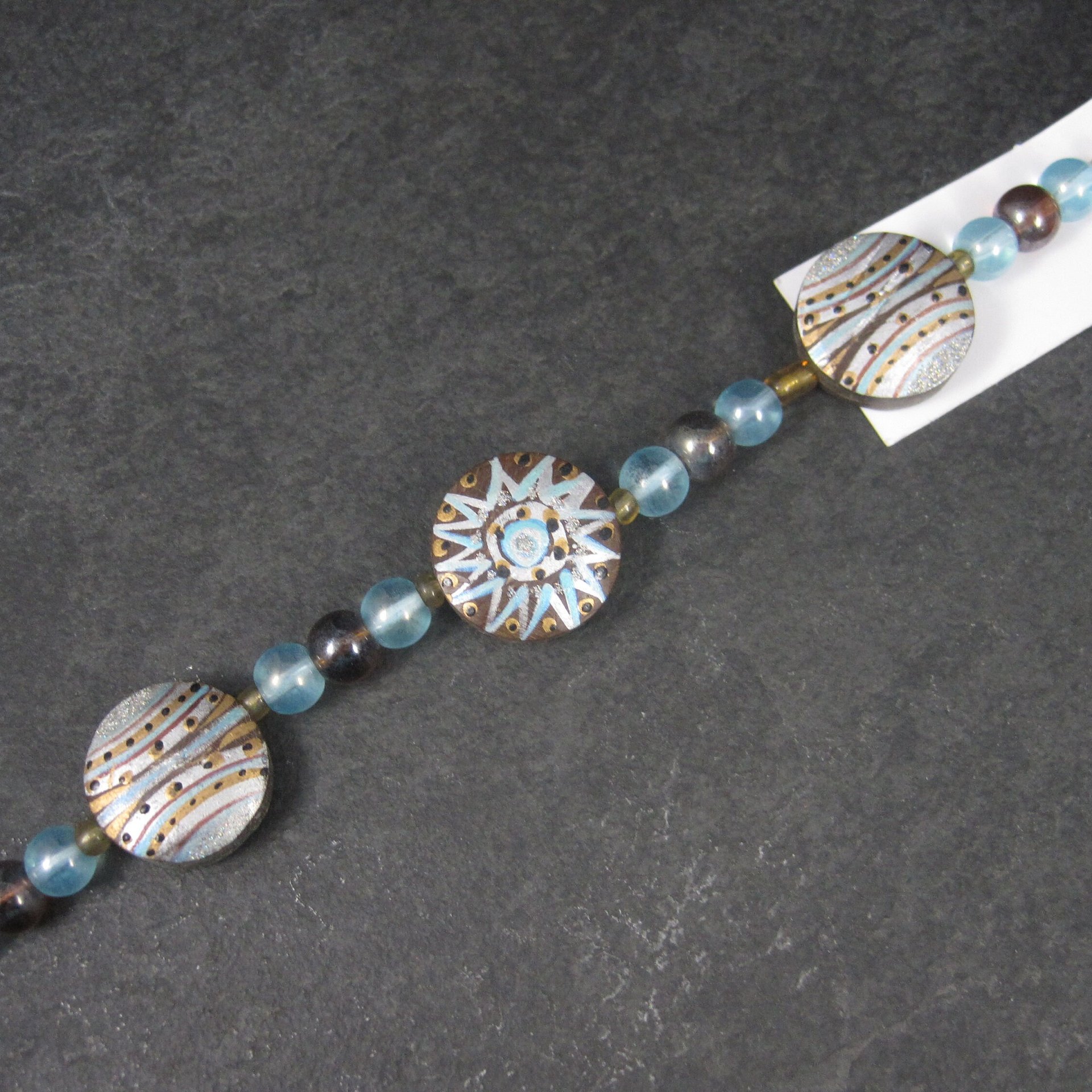 Darice Blue Sun Bead Strand Glass and Painted Wood