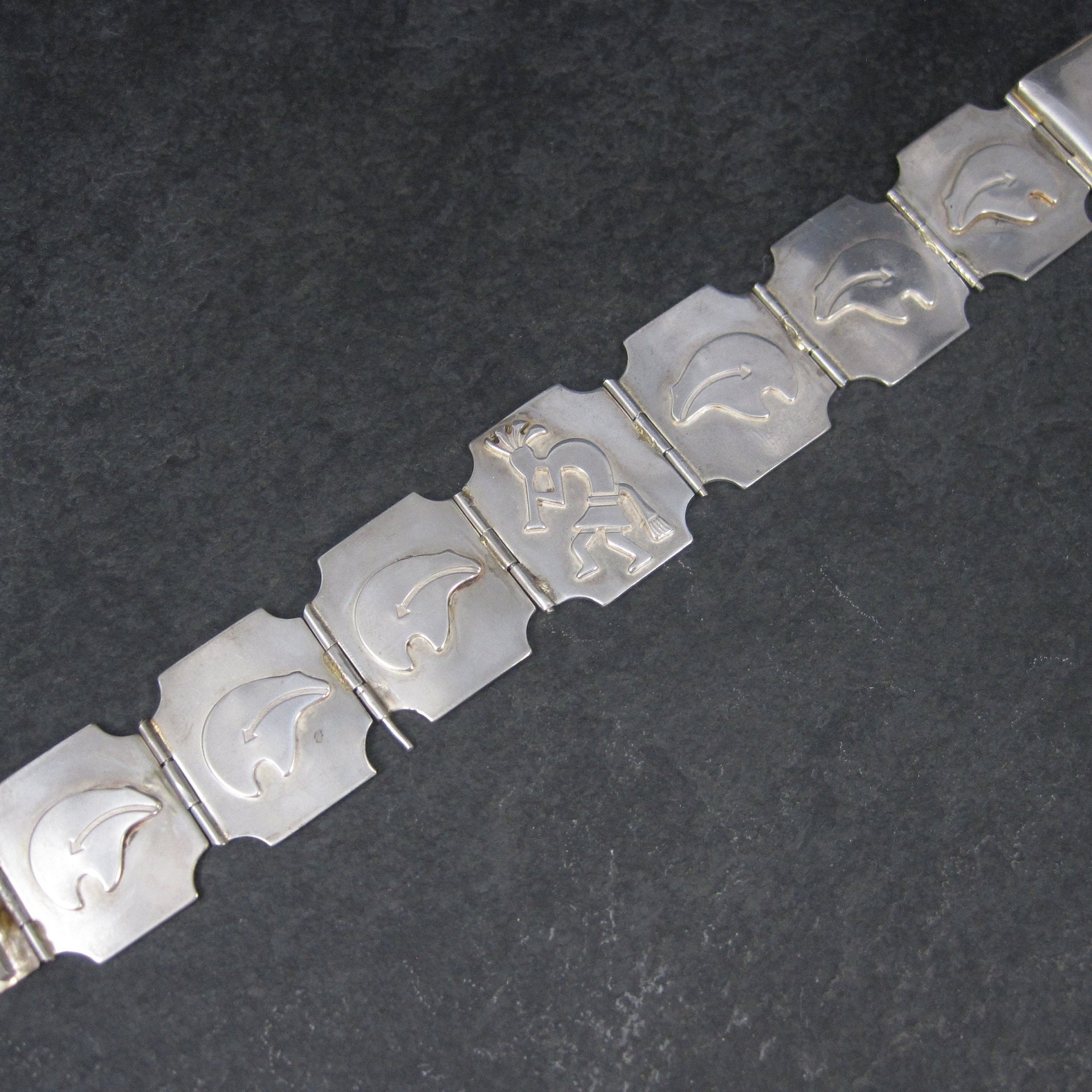 Navajo Sterling Kokopelli Spirit Bear Bracelet 7.5 Inches