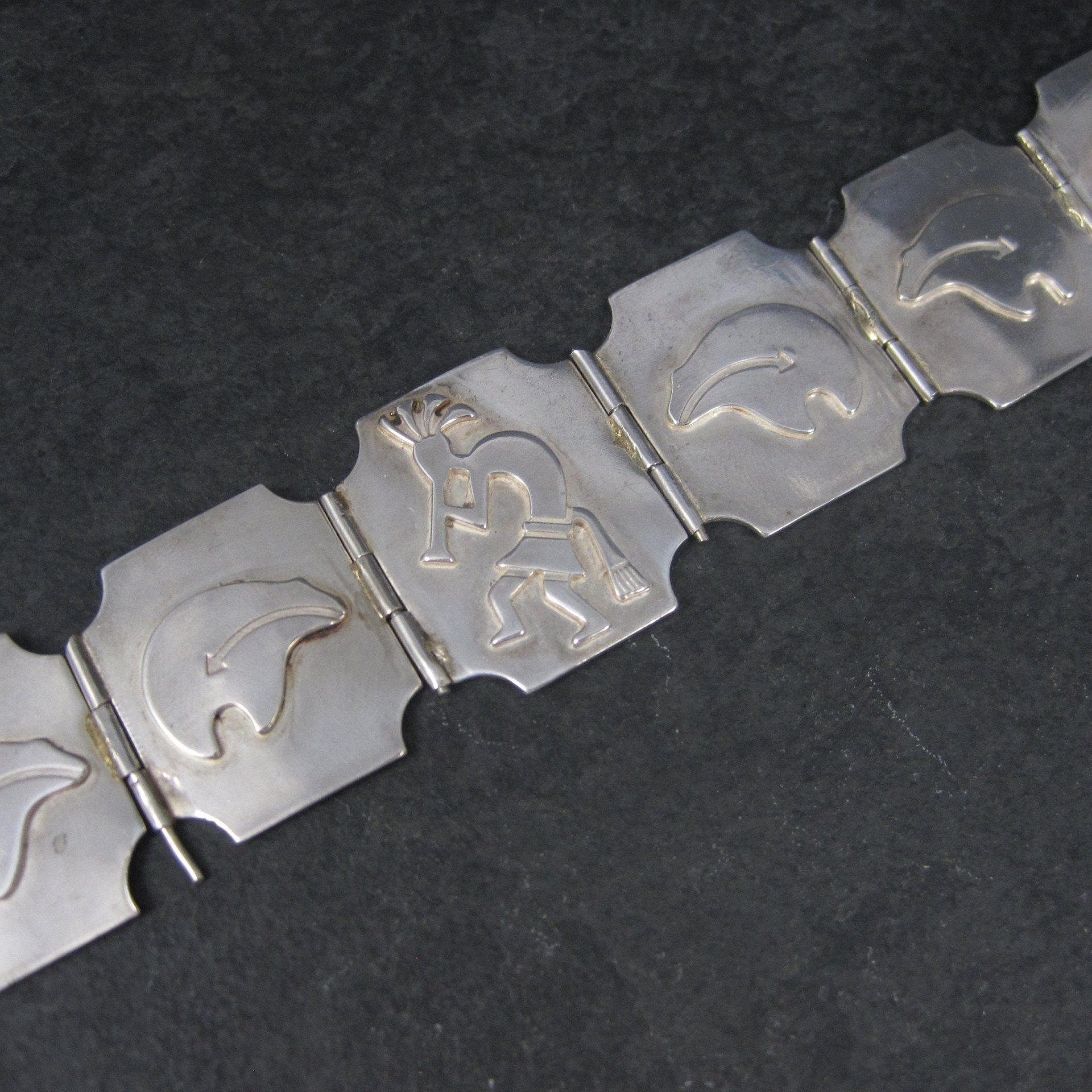 Navajo Sterling Kokopelli Spirit Bear Bracelet 7.5 Inches