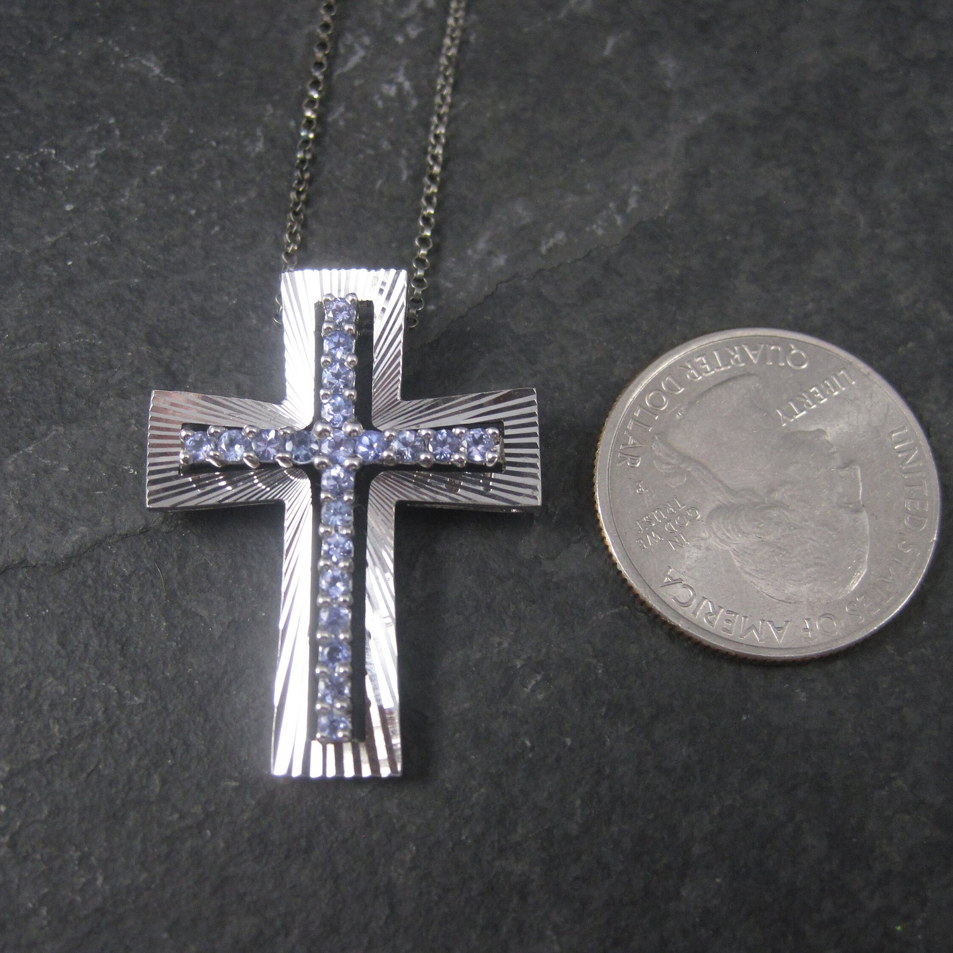 Sterling Silver Cross Pendant with Purple Crystal Stones