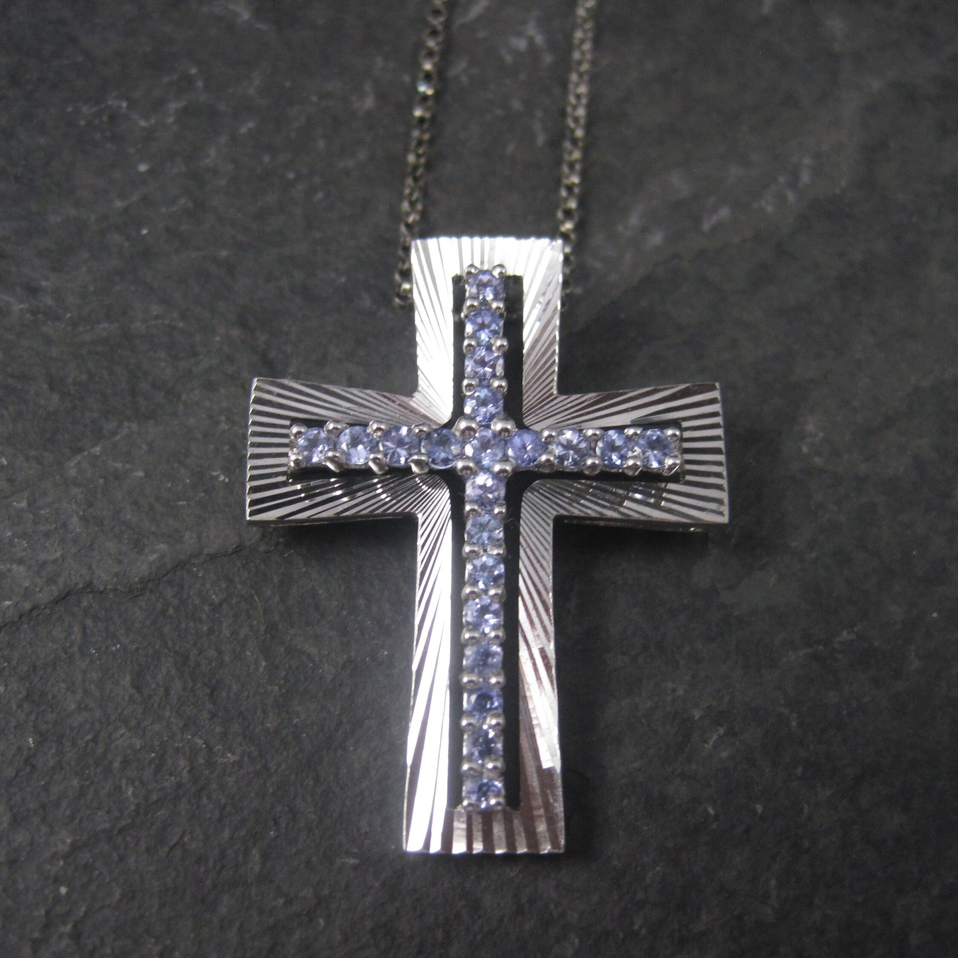 Sterling Silver Cross Pendant with Purple Crystal Stones