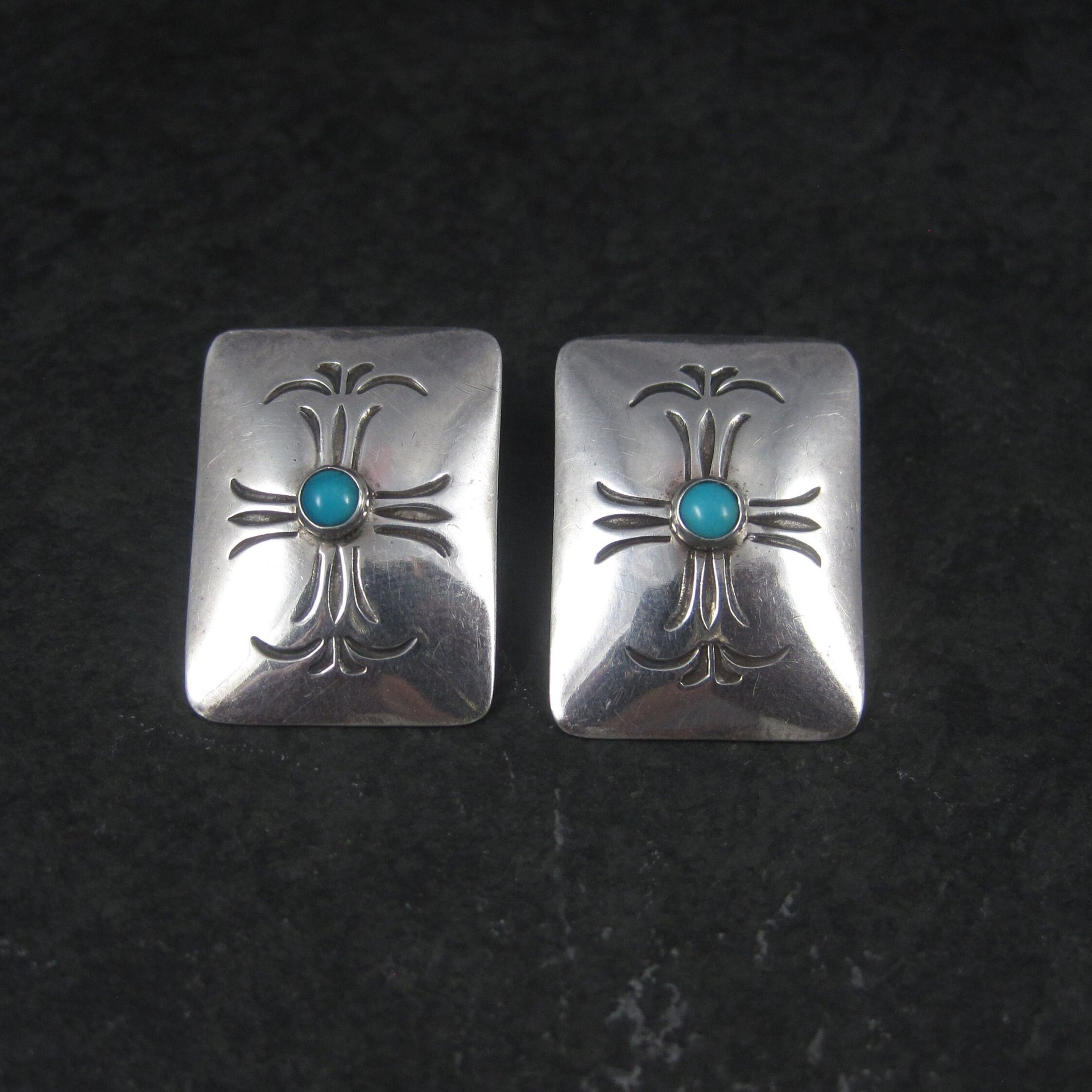 Vintage Southwestern Sterling Stamped Turquoise Earrings