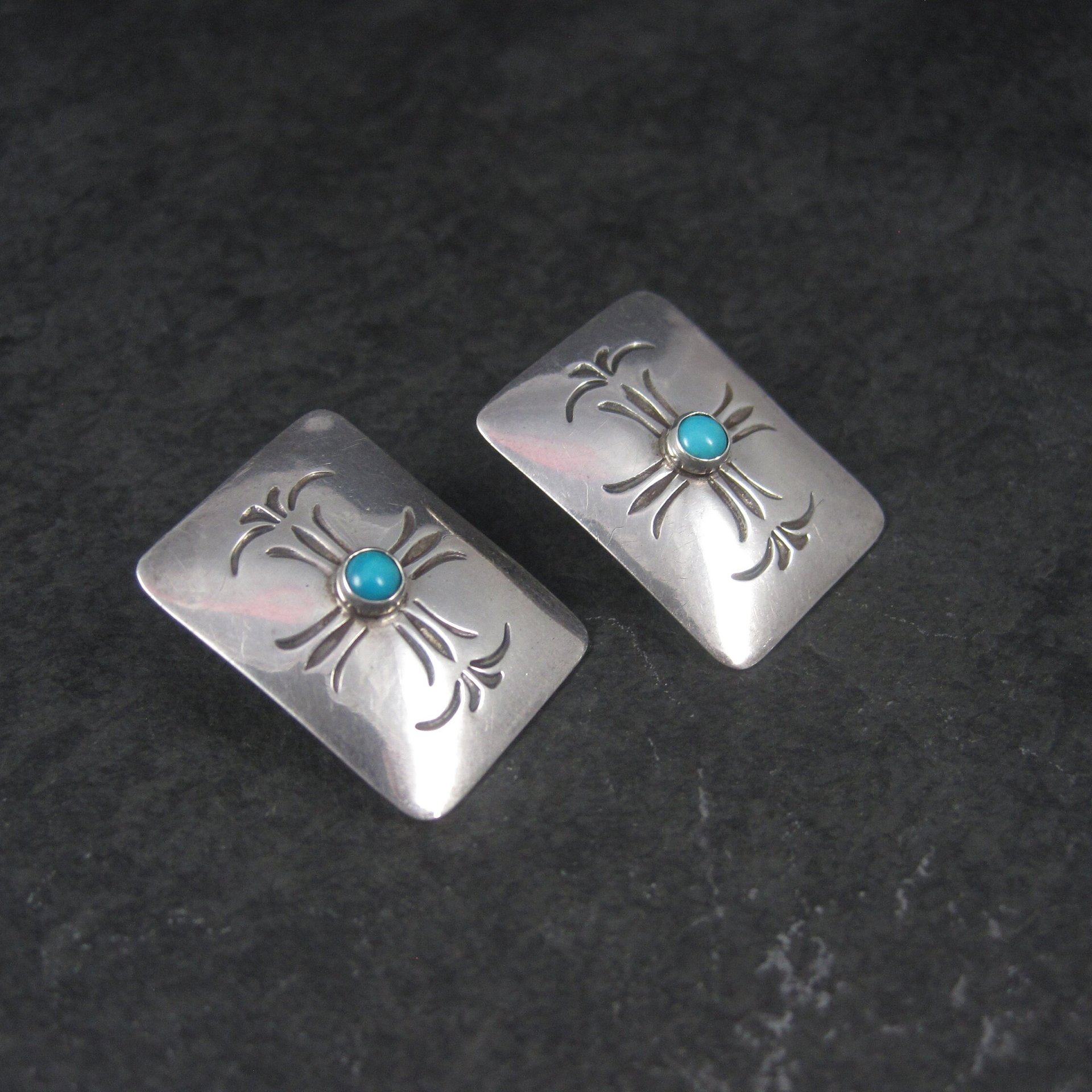 Vintage Southwestern Sterling Stamped Turquoise Earrings