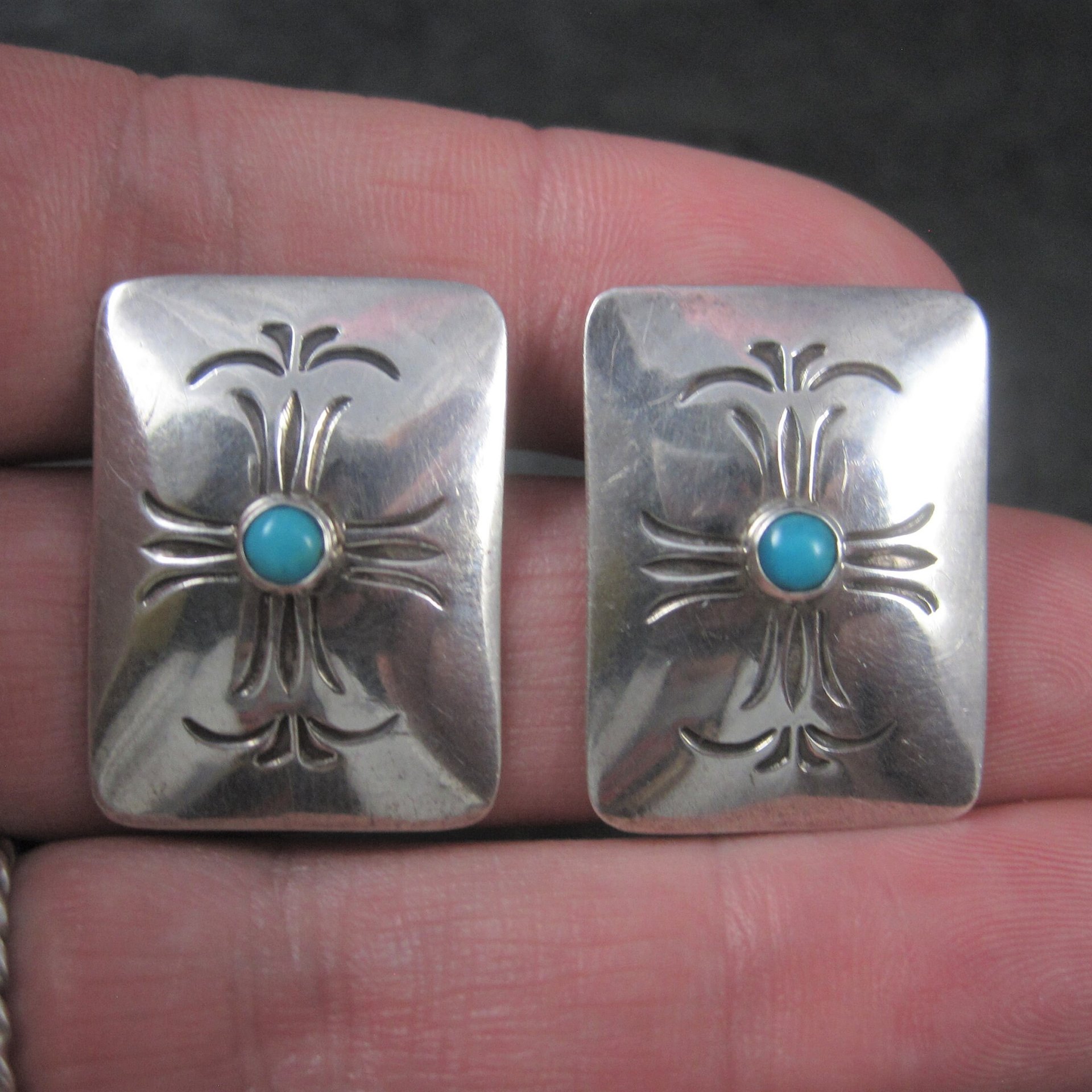 Vintage Southwestern Sterling Stamped Turquoise Earrings