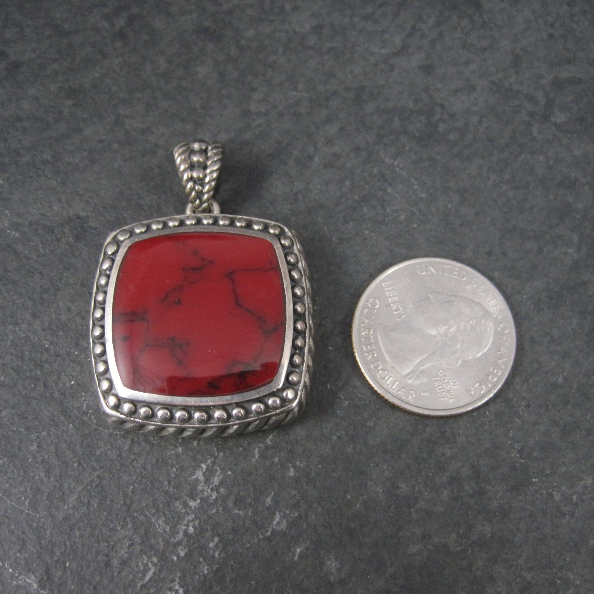 Vintage Sterling Red Resin Pendant