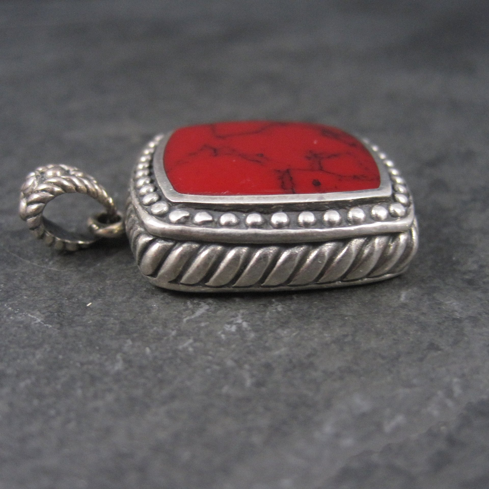 Vintage Sterling Red Resin Pendant