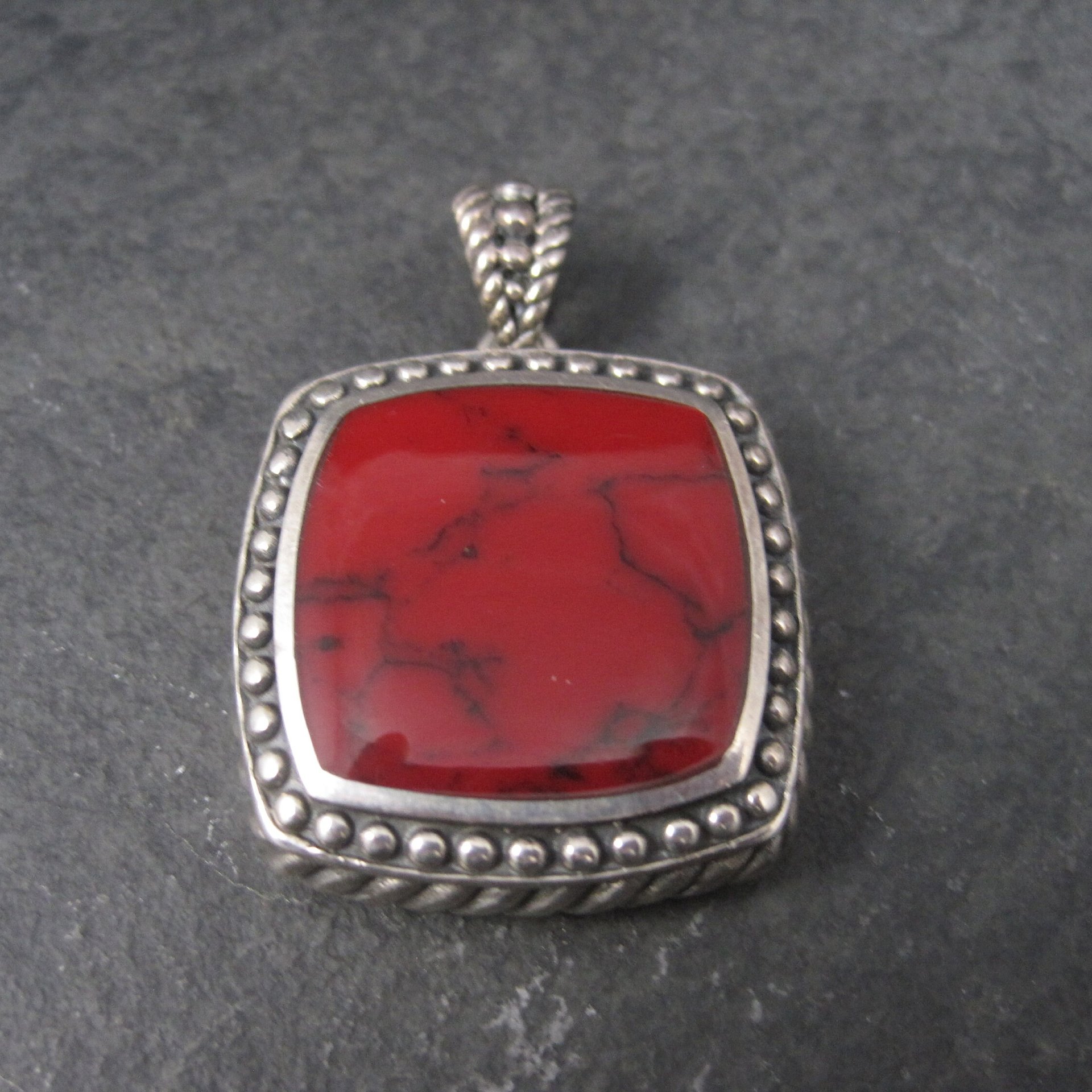 Vintage Sterling Red Resin Pendant