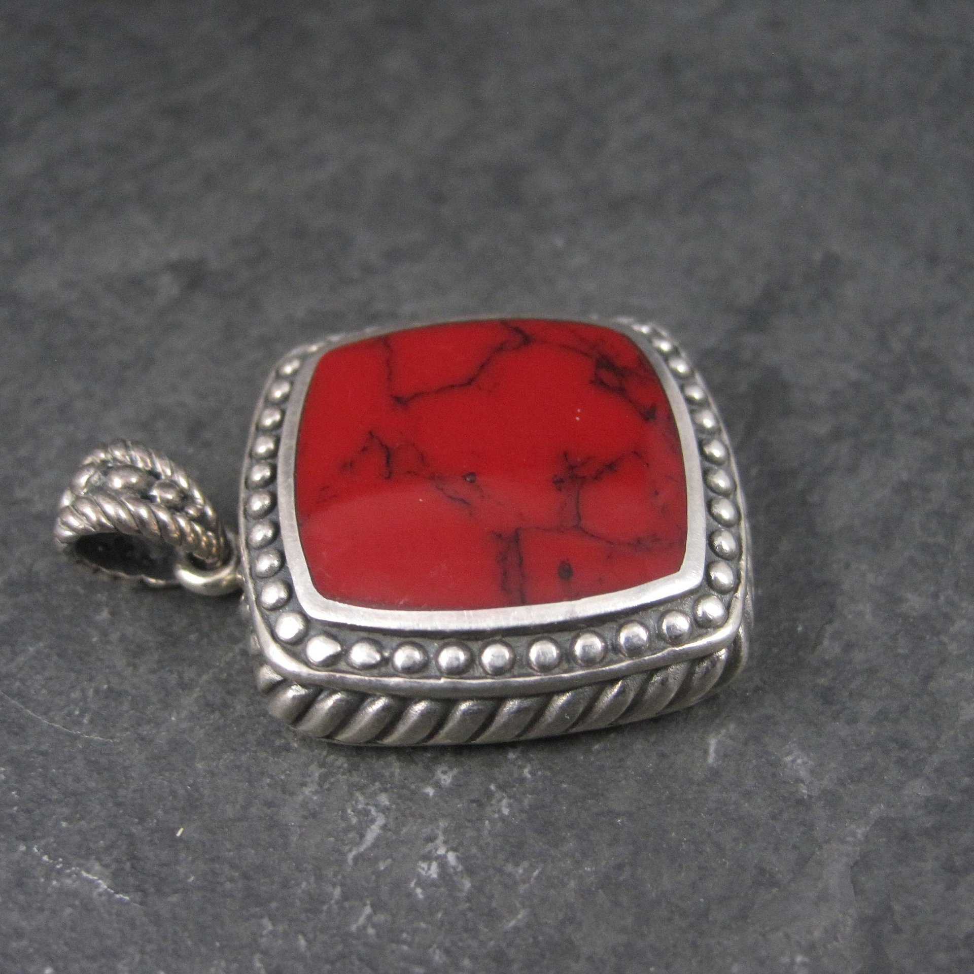 Vintage Sterling Red Resin Pendant