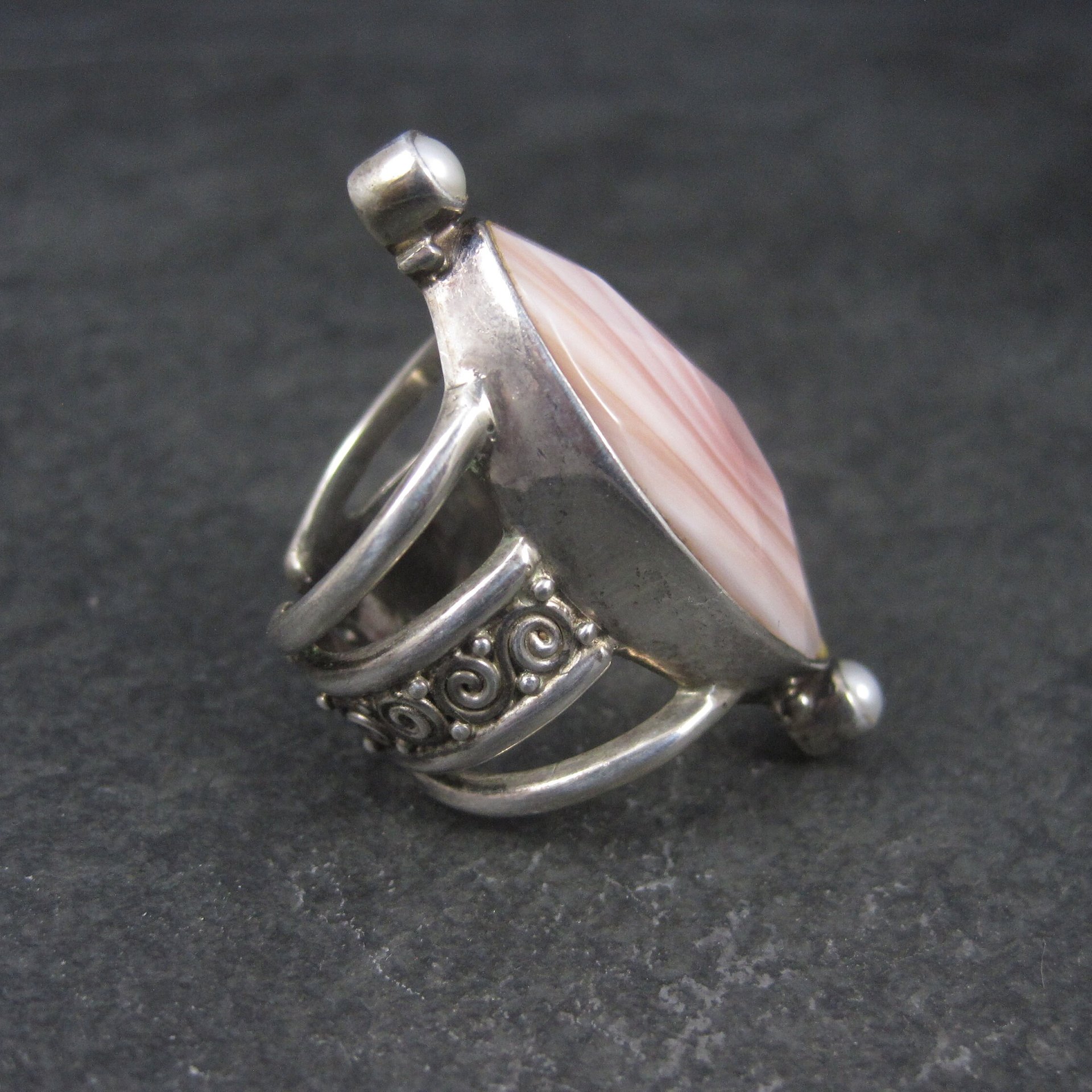 Estate Sajen Sterling Pink Mother of Pearl Ring Size 7