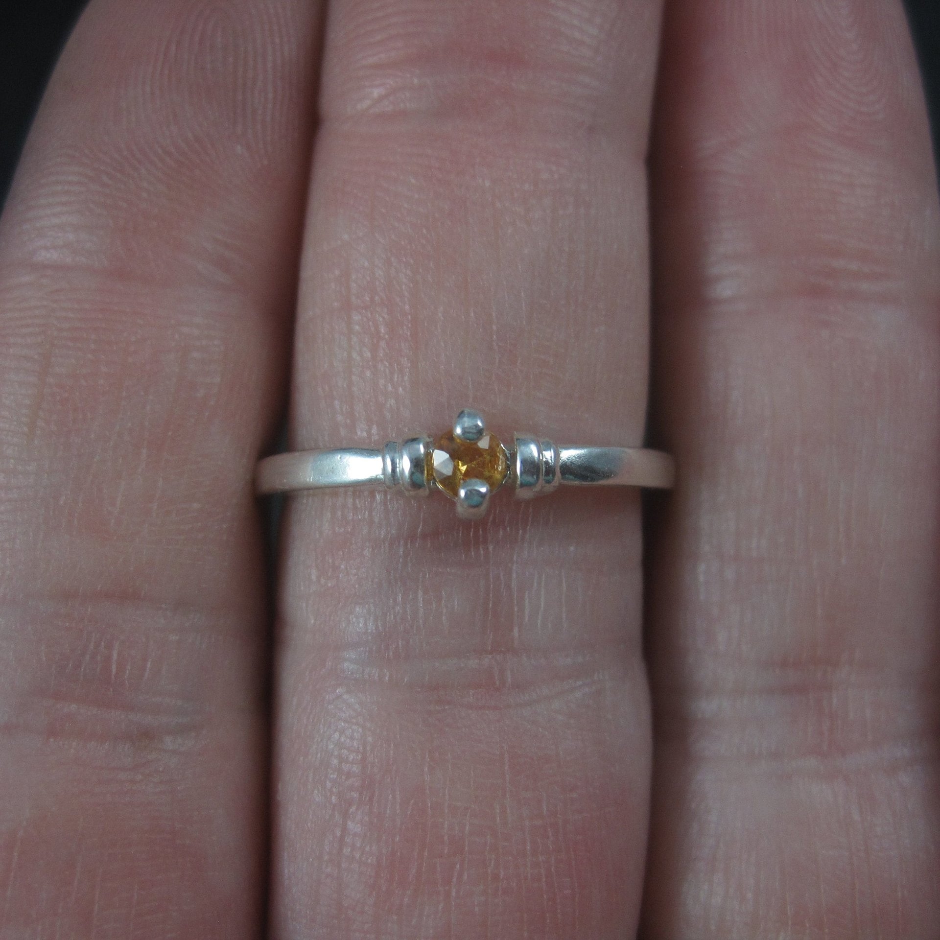 Dainty Vintage Sterling Orange Sapphire Ring Size 6.5