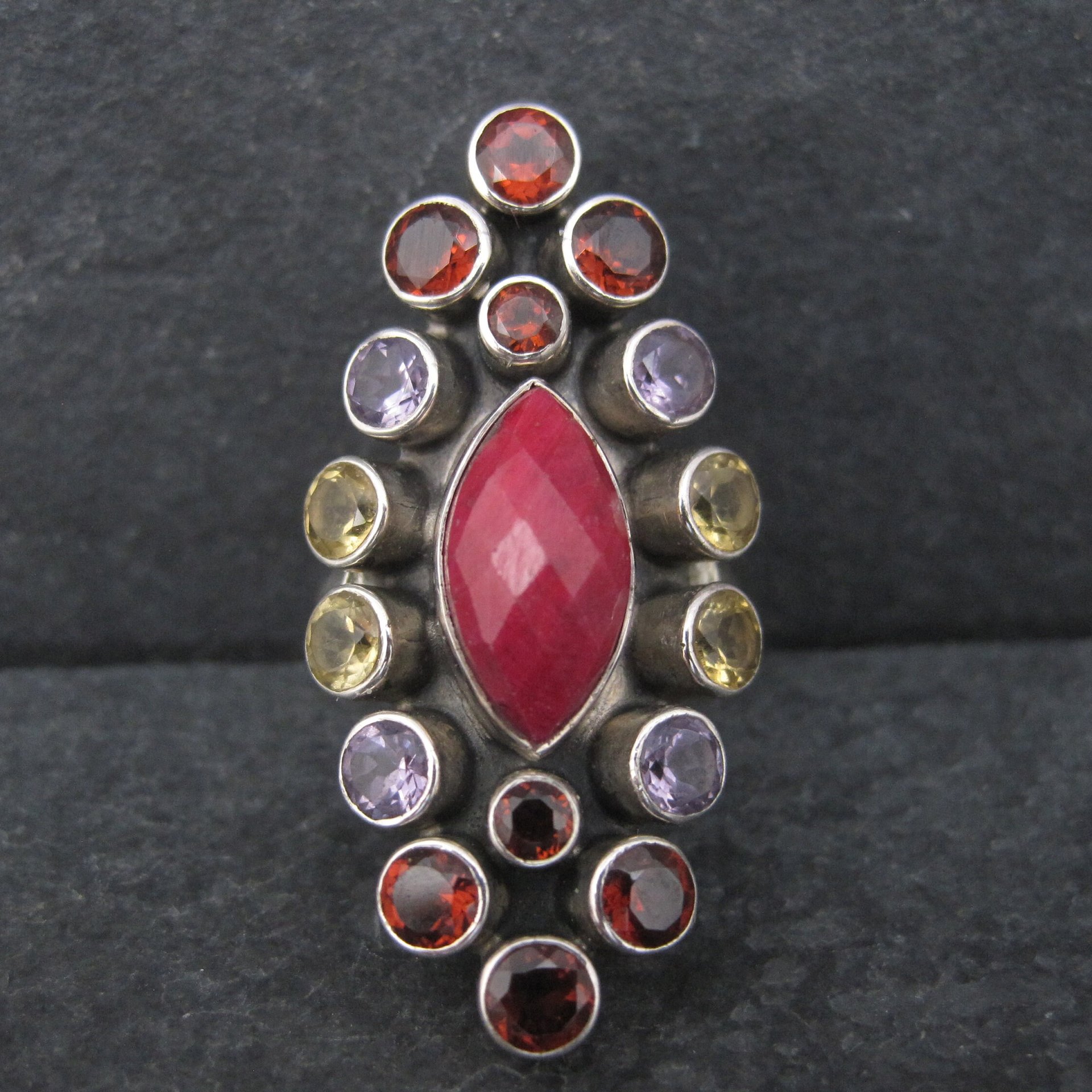 Vintage Sterling Garnet Amethyst Citrine Ruby Ring Size 6 Nicky Butler