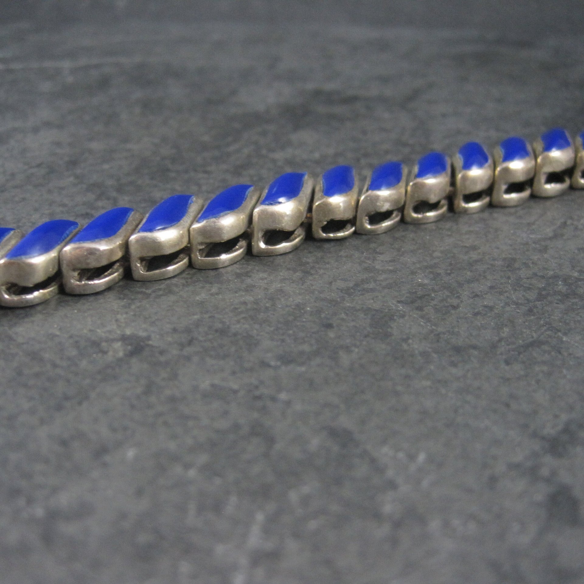 Heavy Vintage 950 Sterling Blue Glass Bracelet 8.25 Inches