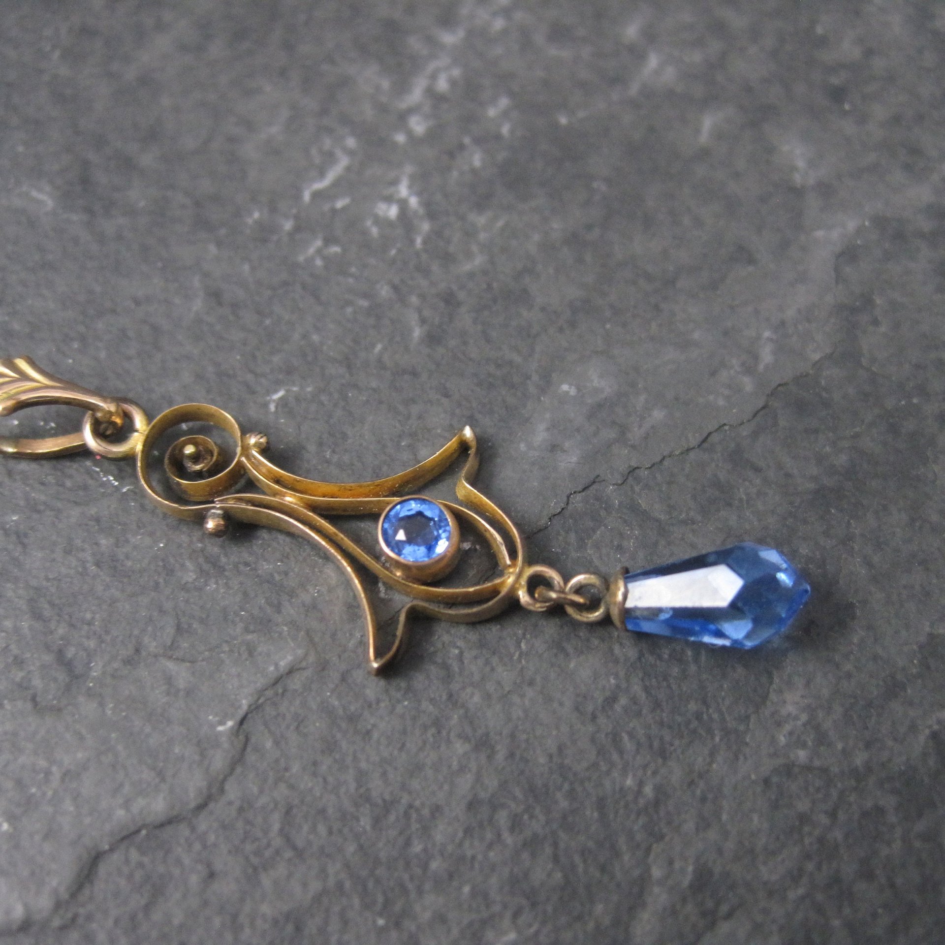 Antique 10K Blue Glass Lavalier Pendant