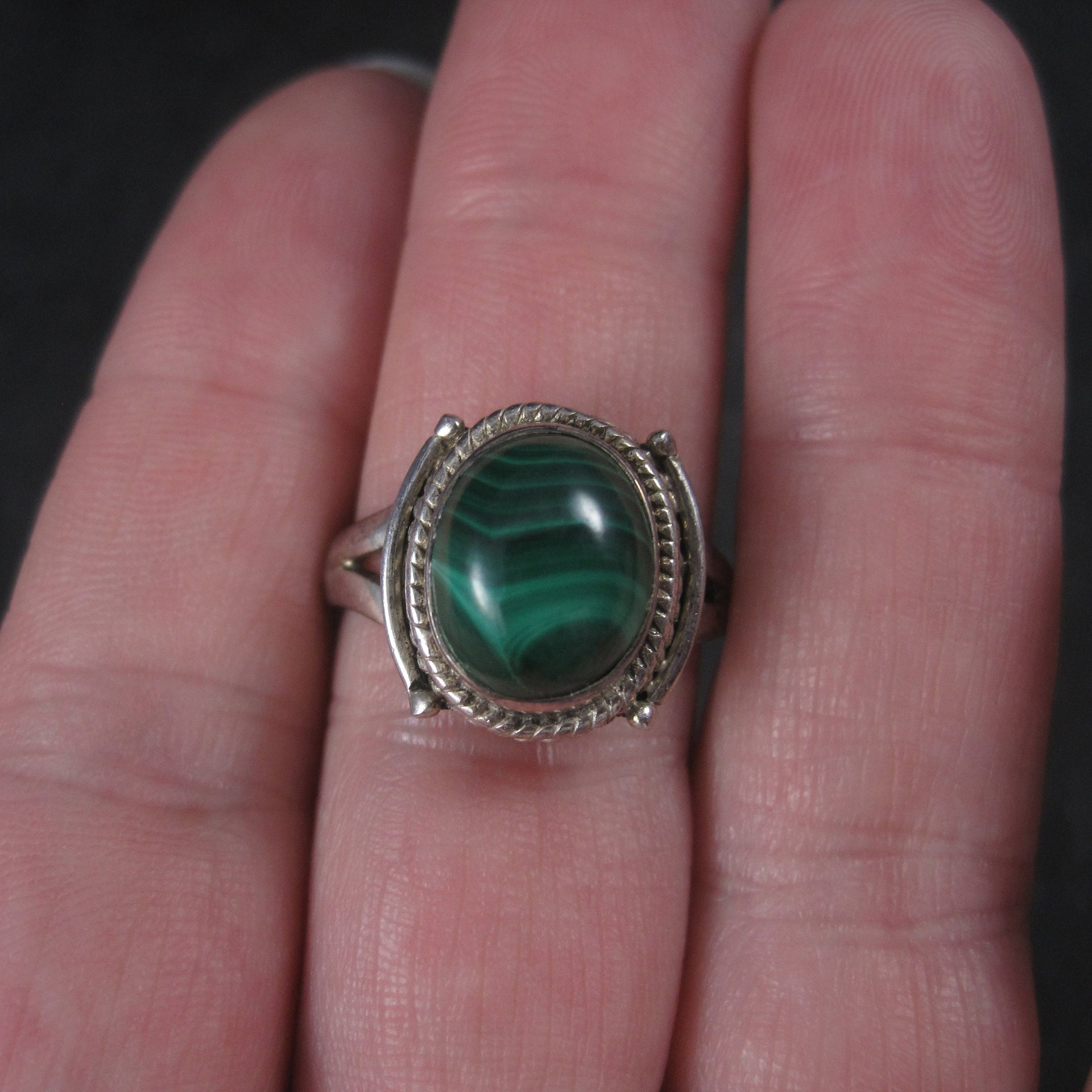 Vintage Sterling Malachite Ring Size 8