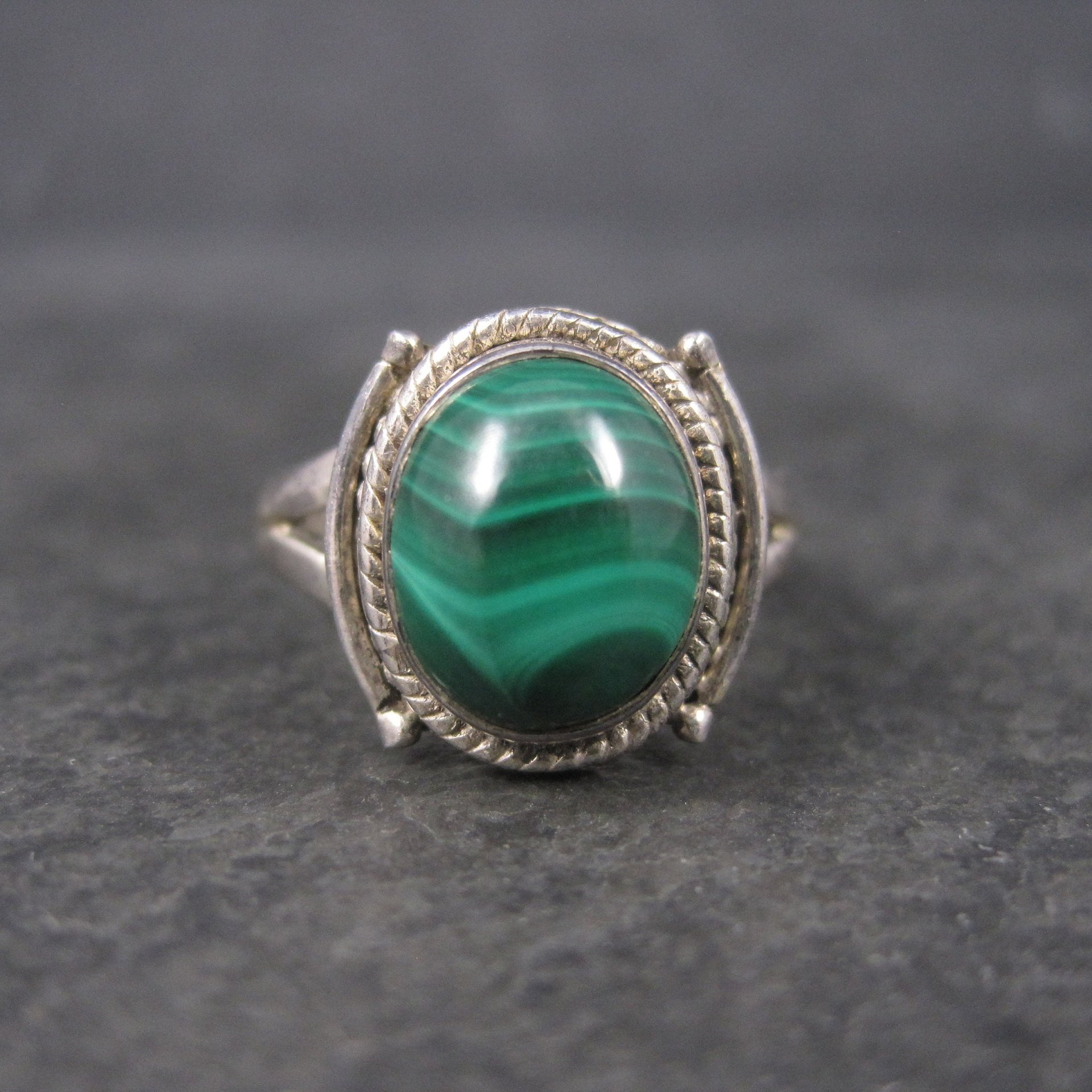 Vintage Sterling Malachite Ring Size 8