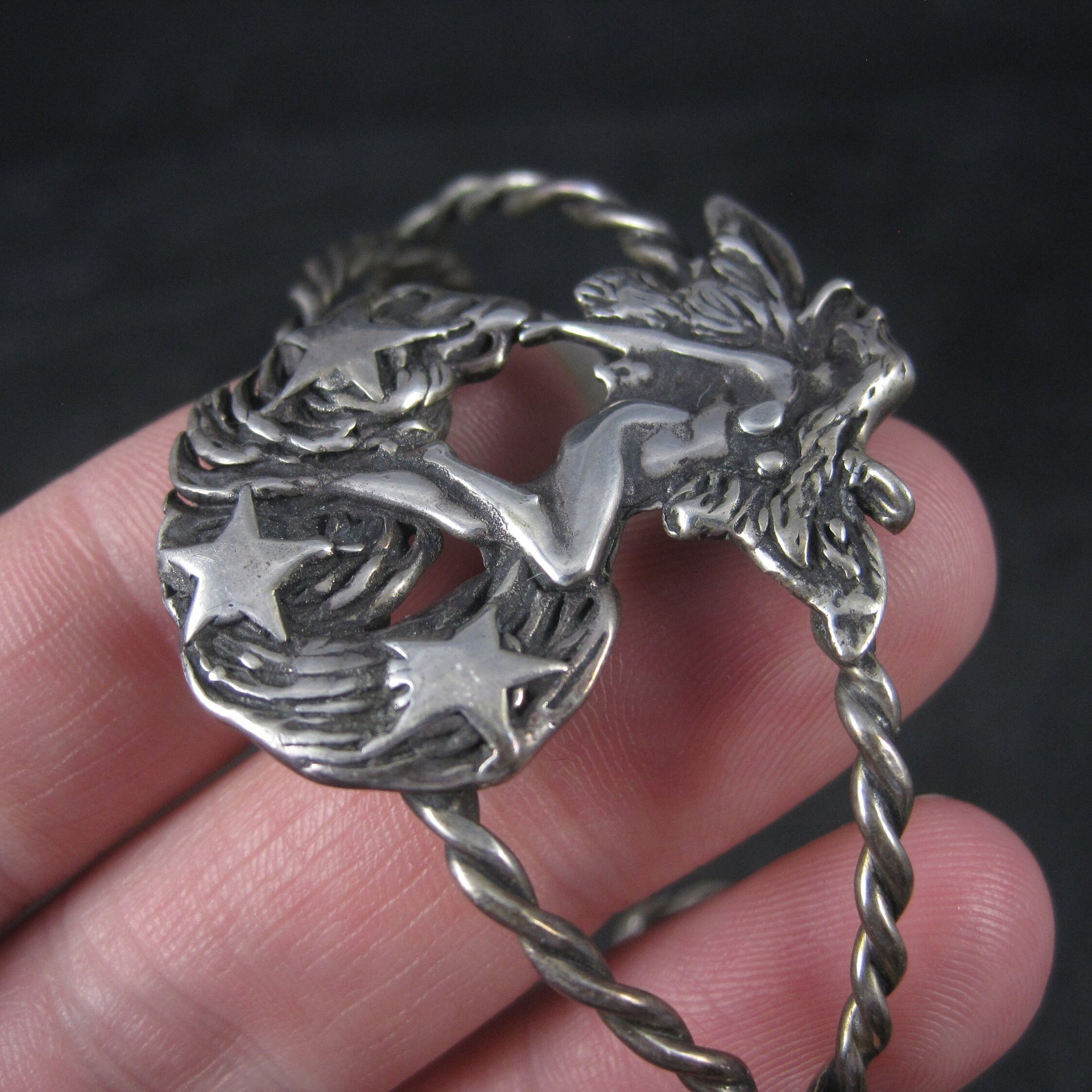 Vintage Sterling Nude Fairy Goddess Cuff Bracelet 6.25 Inches