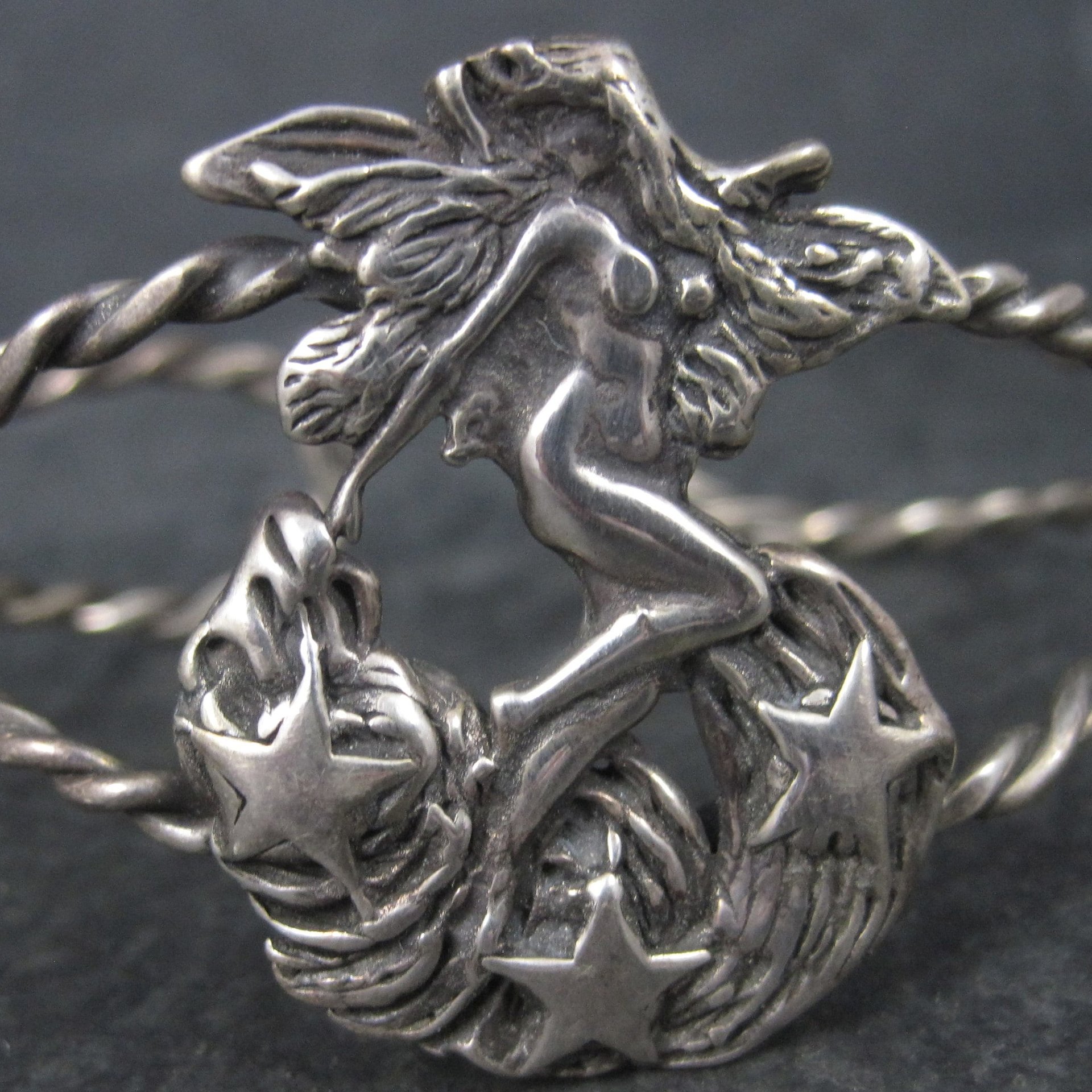 Vintage Sterling Nude Fairy Goddess Cuff Bracelet 6.25 Inches