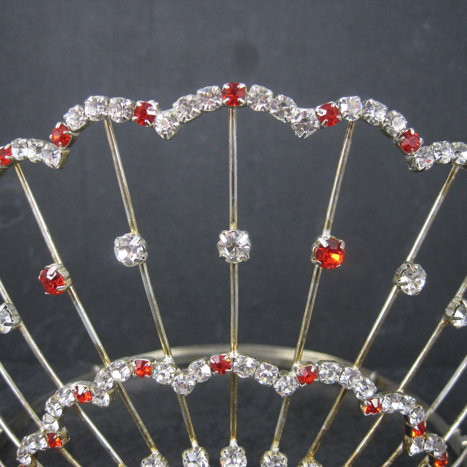 Large 5 Inch Vintage Red and White Rhinestone Crown Tiara