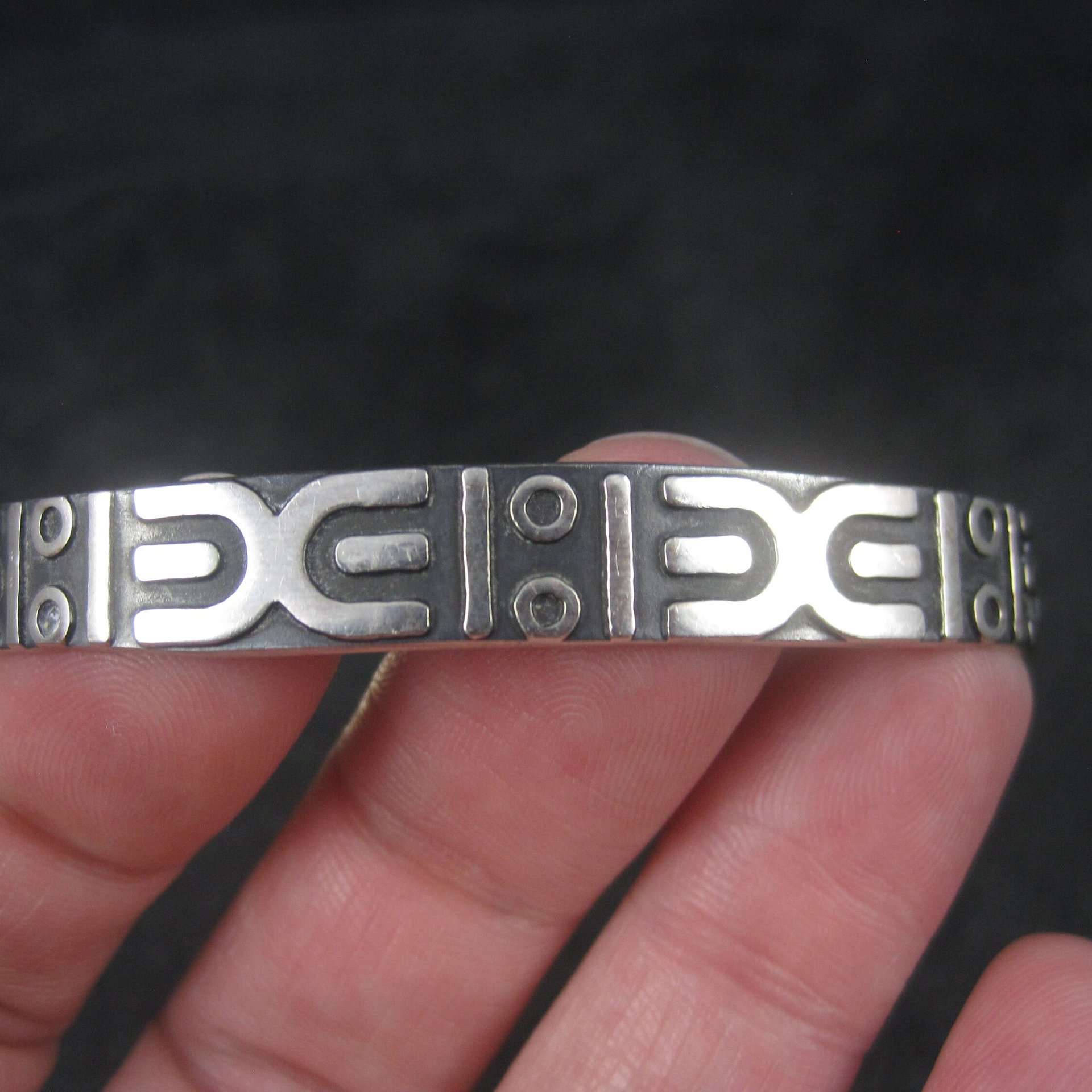 Vintage Sterling Tribal Cuff Bracelet 6.5 Inches