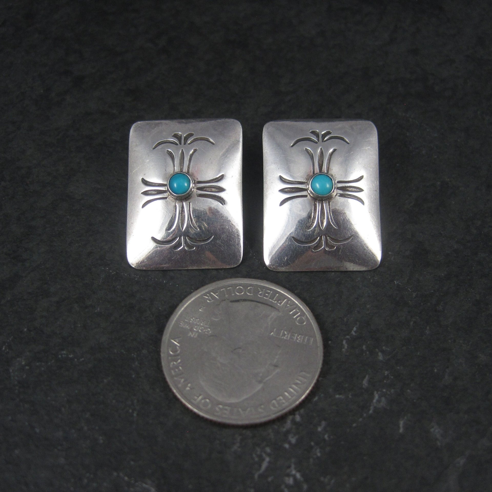 Vintage Southwestern Sterling Stamped Turquoise Earrings