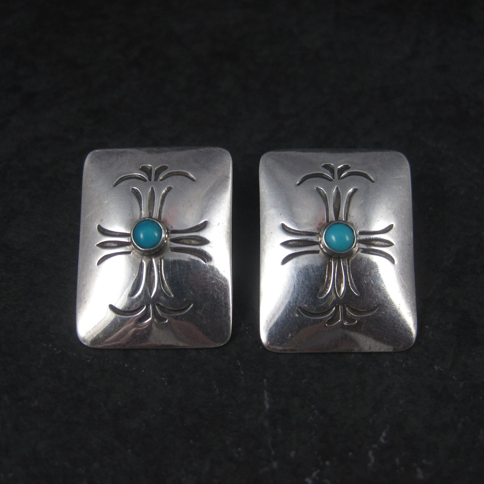 Vintage Southwestern Sterling Stamped Turquoise Earrings