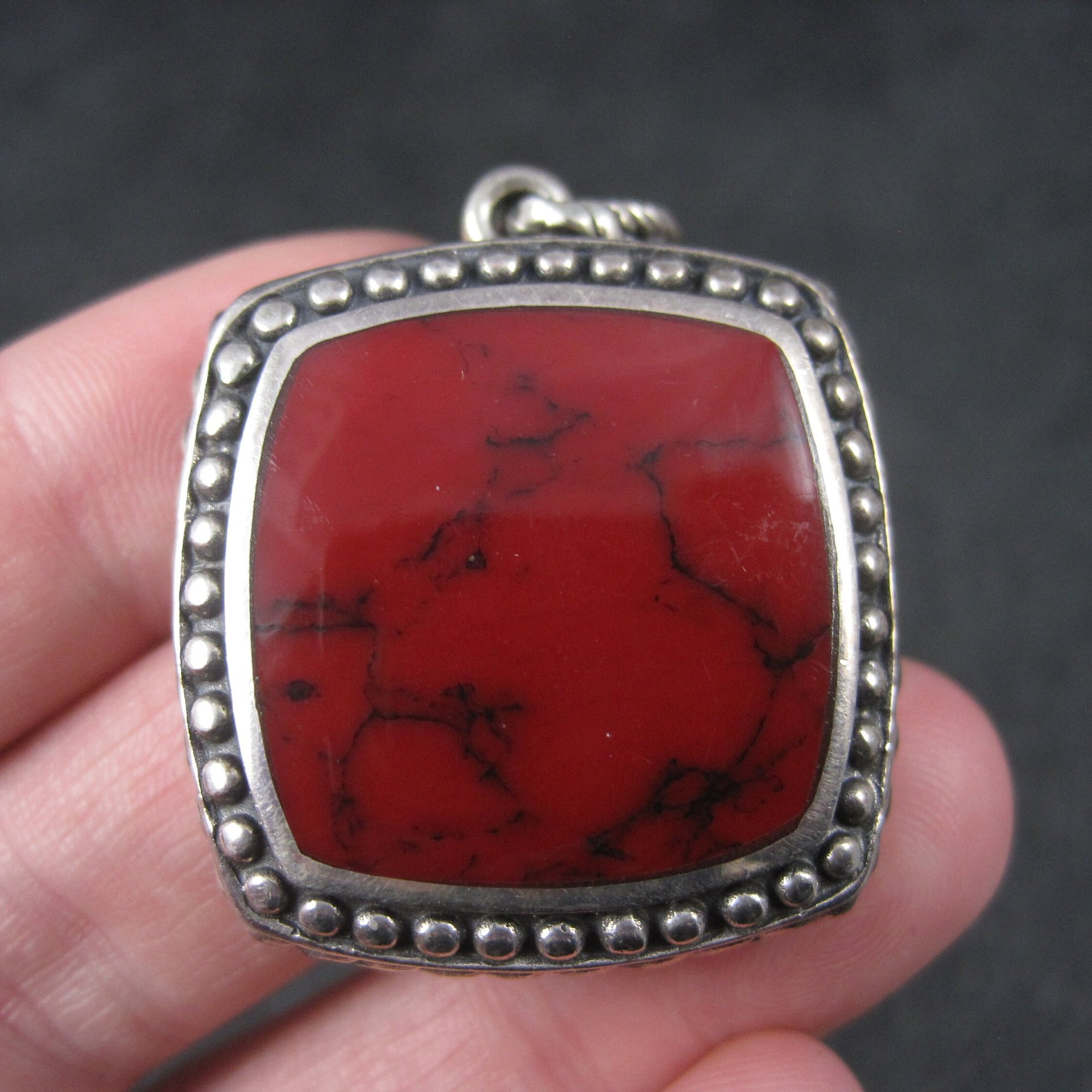 Vintage Sterling Red Resin Pendant