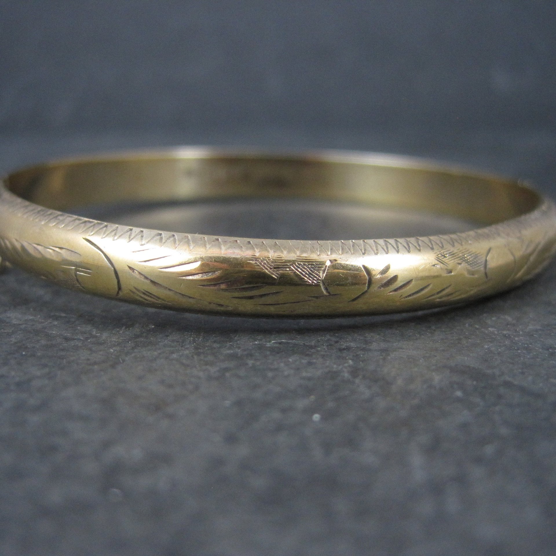 Vintage Vermeil Sterling Etched Bangle Bracelet 7.25 Inches