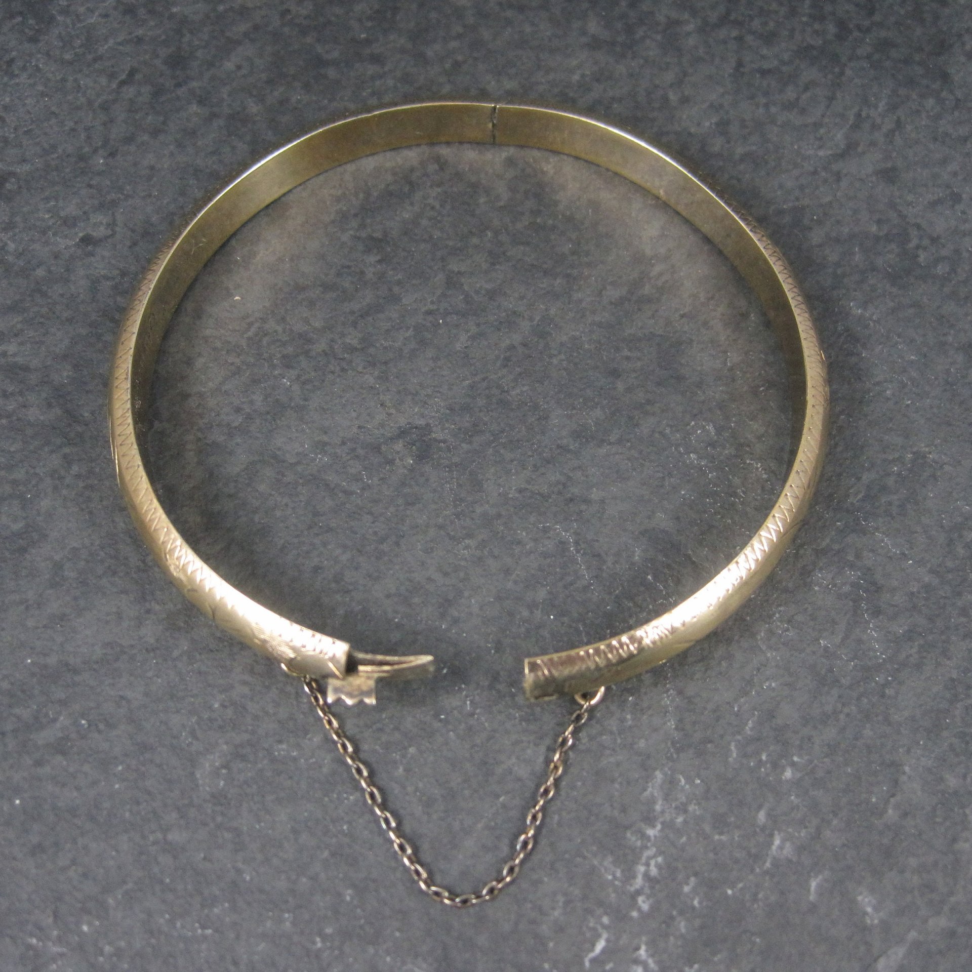 Vintage Vermeil Sterling Etched Bangle Bracelet 7.25 Inches