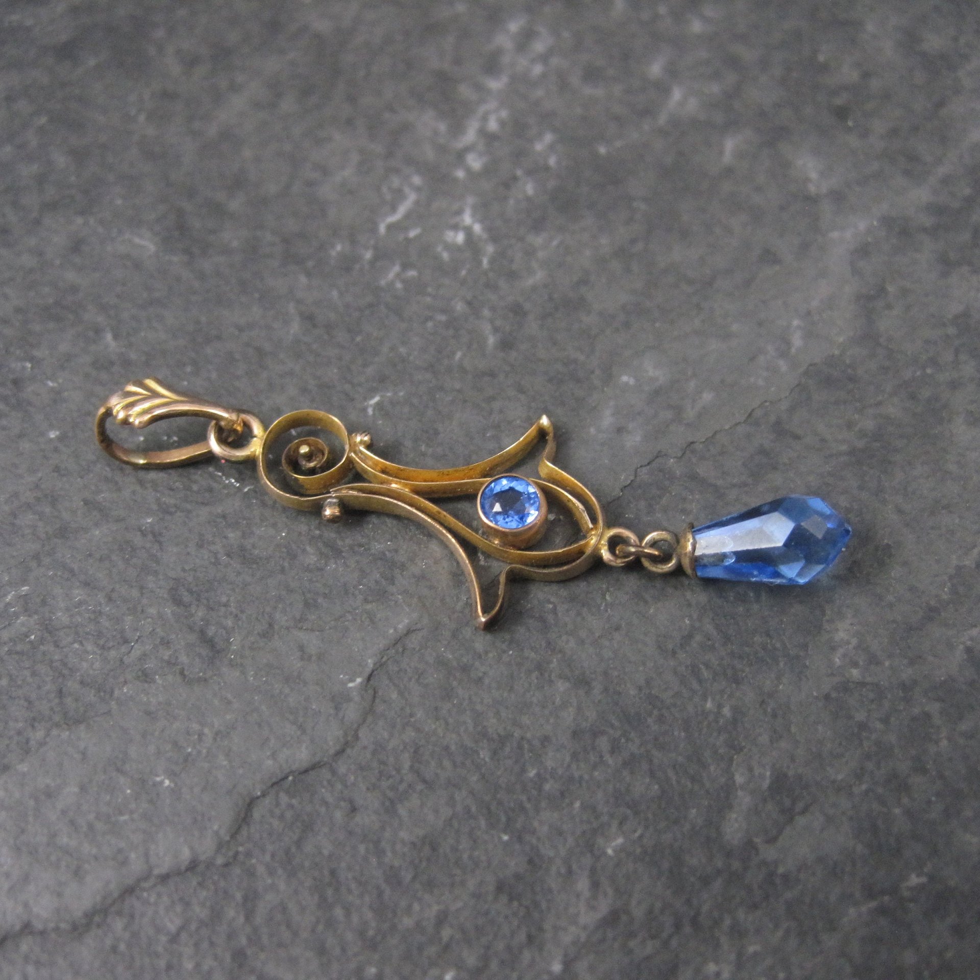 Antique 10K Blue Glass Lavalier Pendant