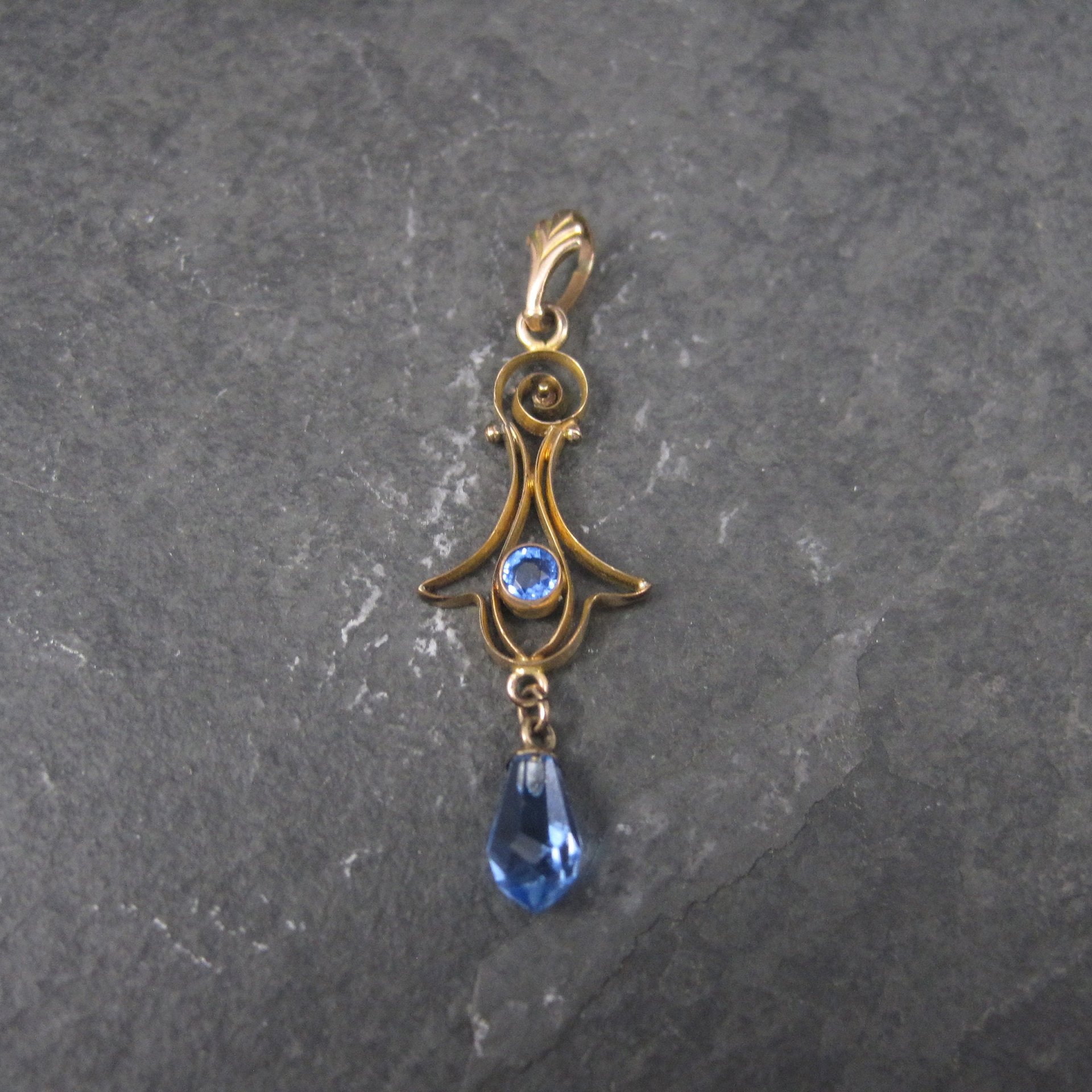 Antique 10K Blue Glass Lavalier Pendant