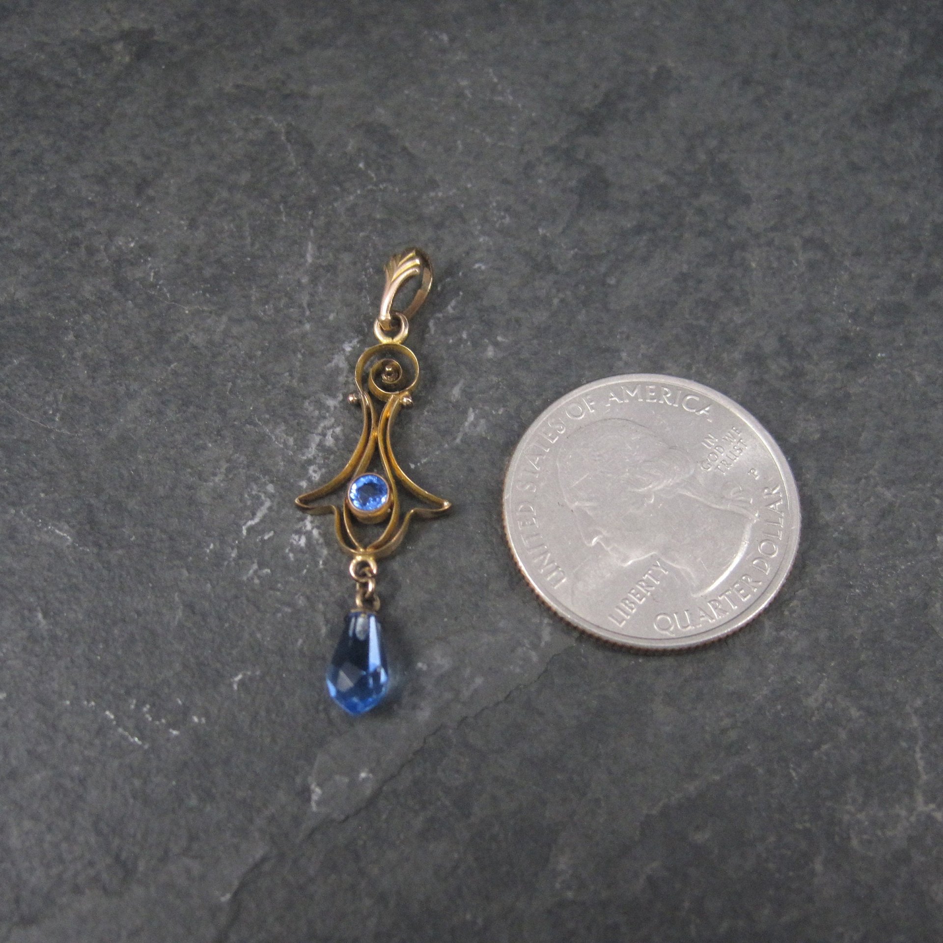 Antique 10K Blue Glass Lavalier Pendant