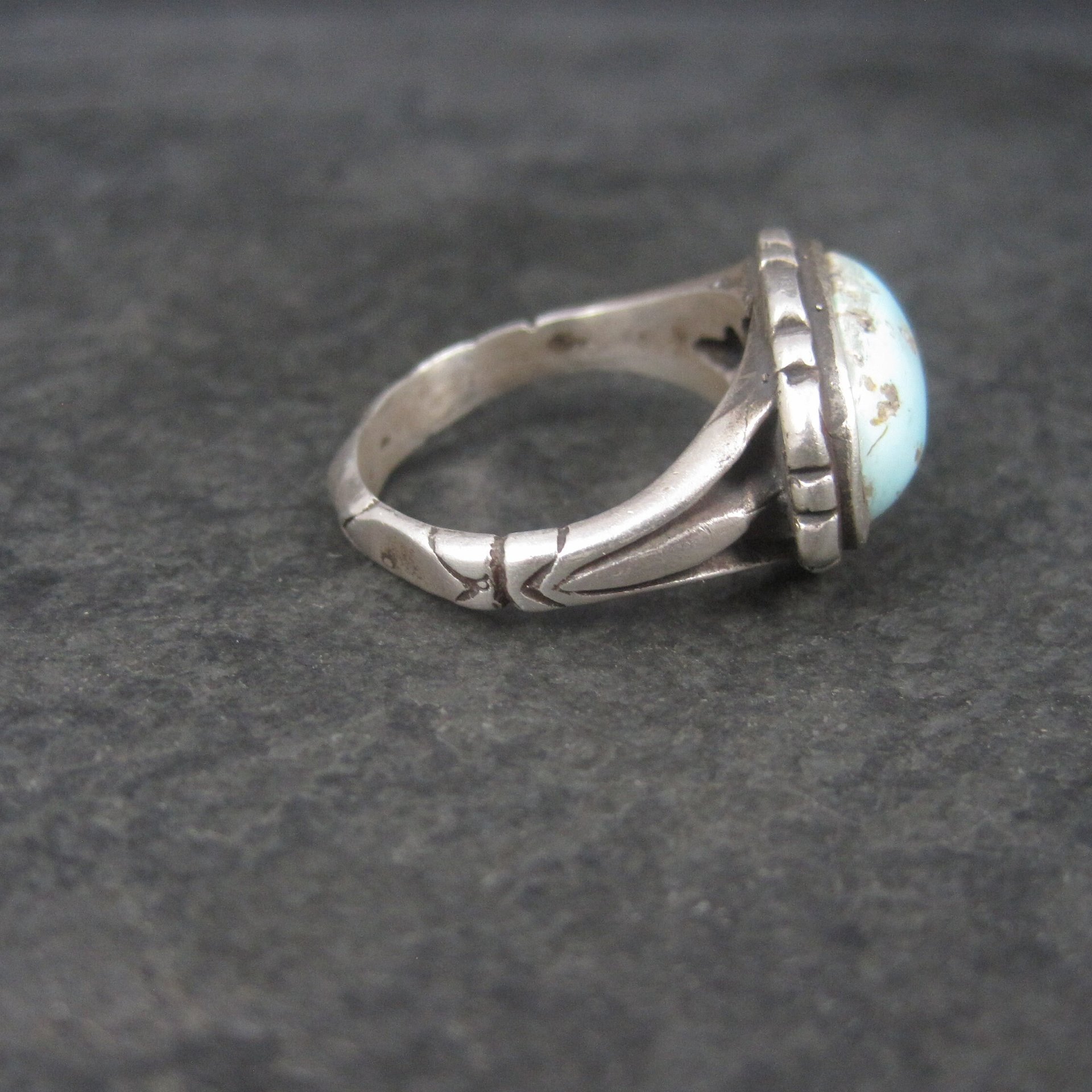 Antique Turquoise Ring Size 9.75 Vintage Sterling Silver