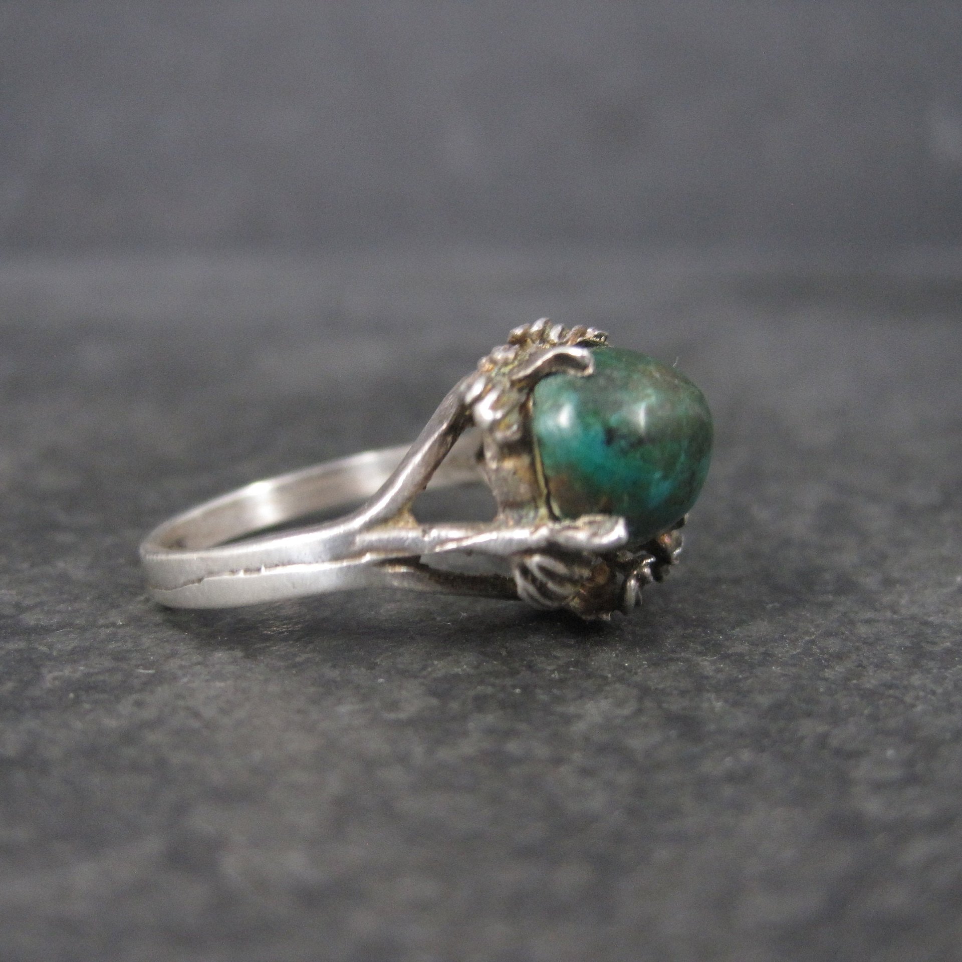 Unusual Vintage Sterling Chrysocolla Leaf Ring Size 5