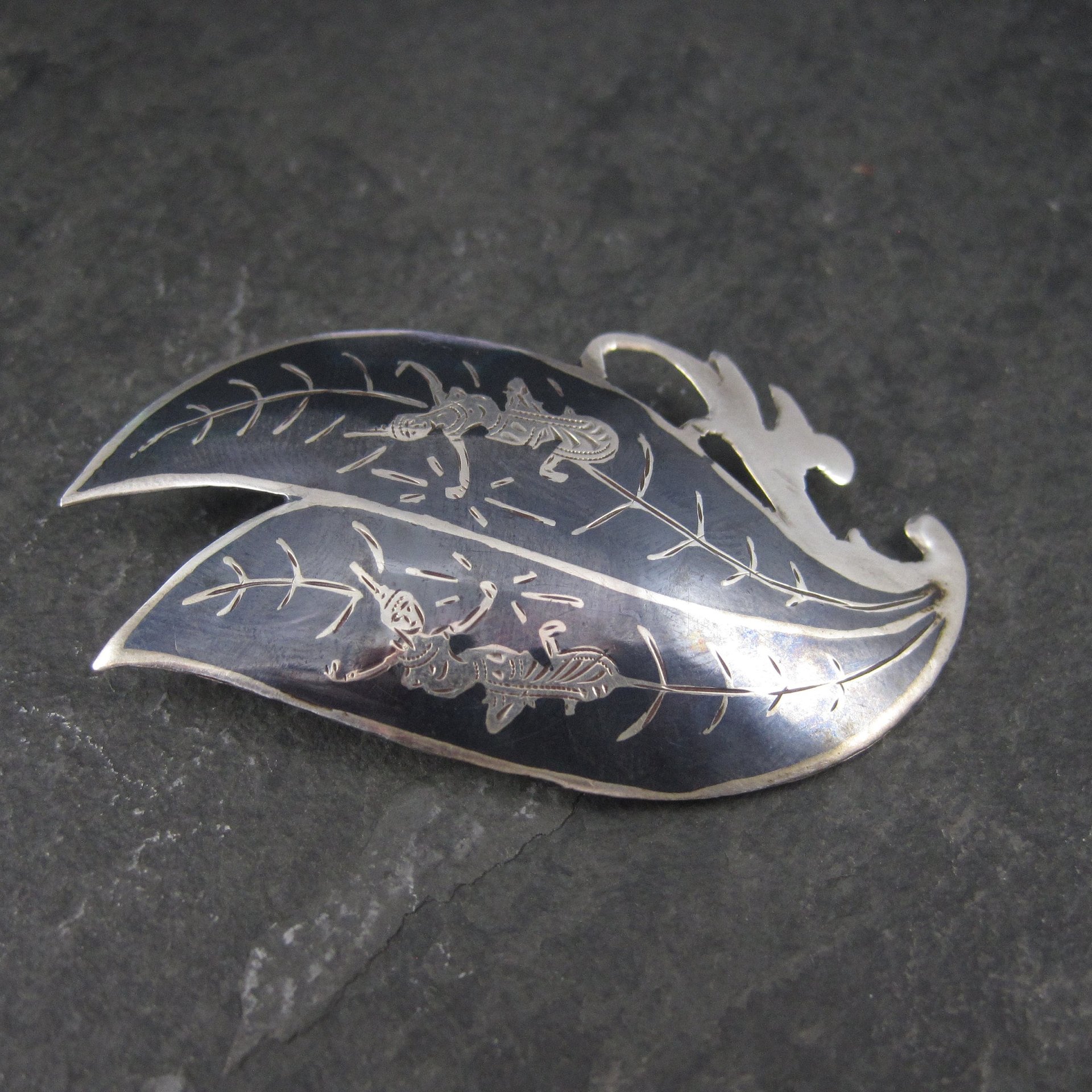 Vintage Siam Sterling Niello Goddess Brooch