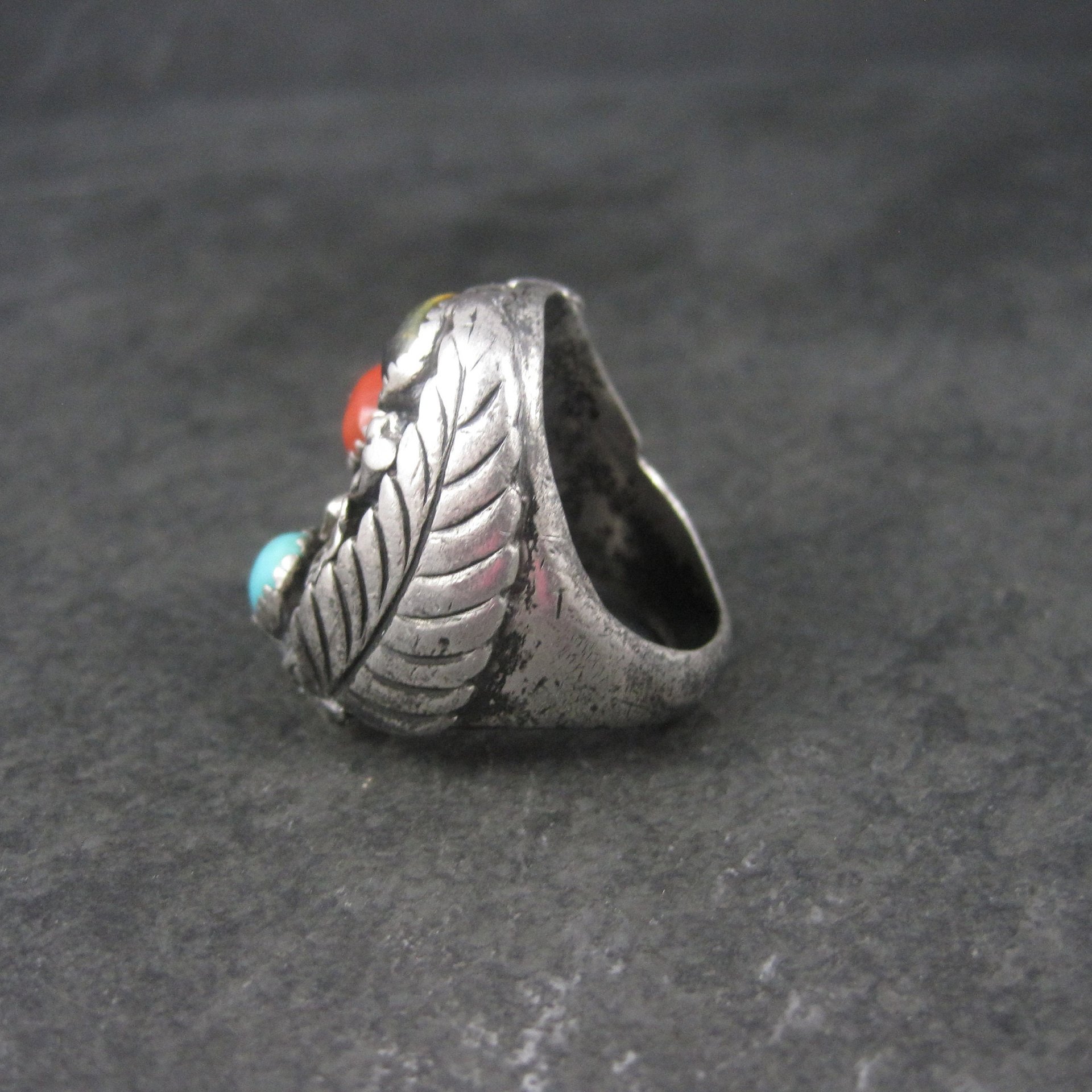 Heavy Vintage Navajo Coral Turquoise Tigers Eye Ring Size 9 Frances Jones
