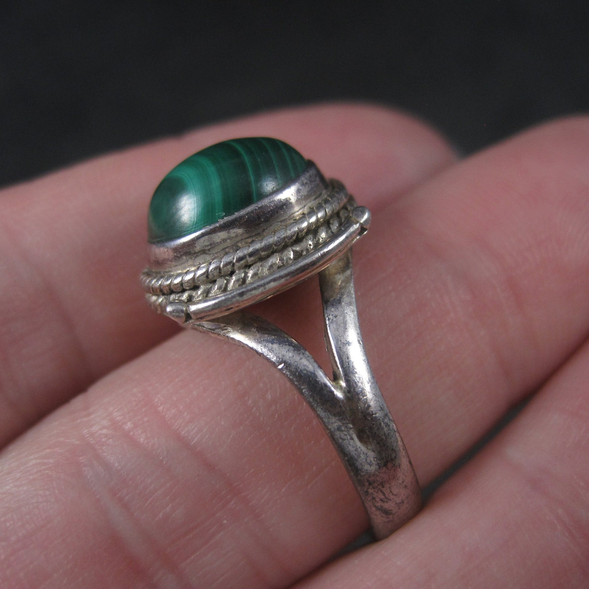 Vintage Sterling Malachite Ring Size 8