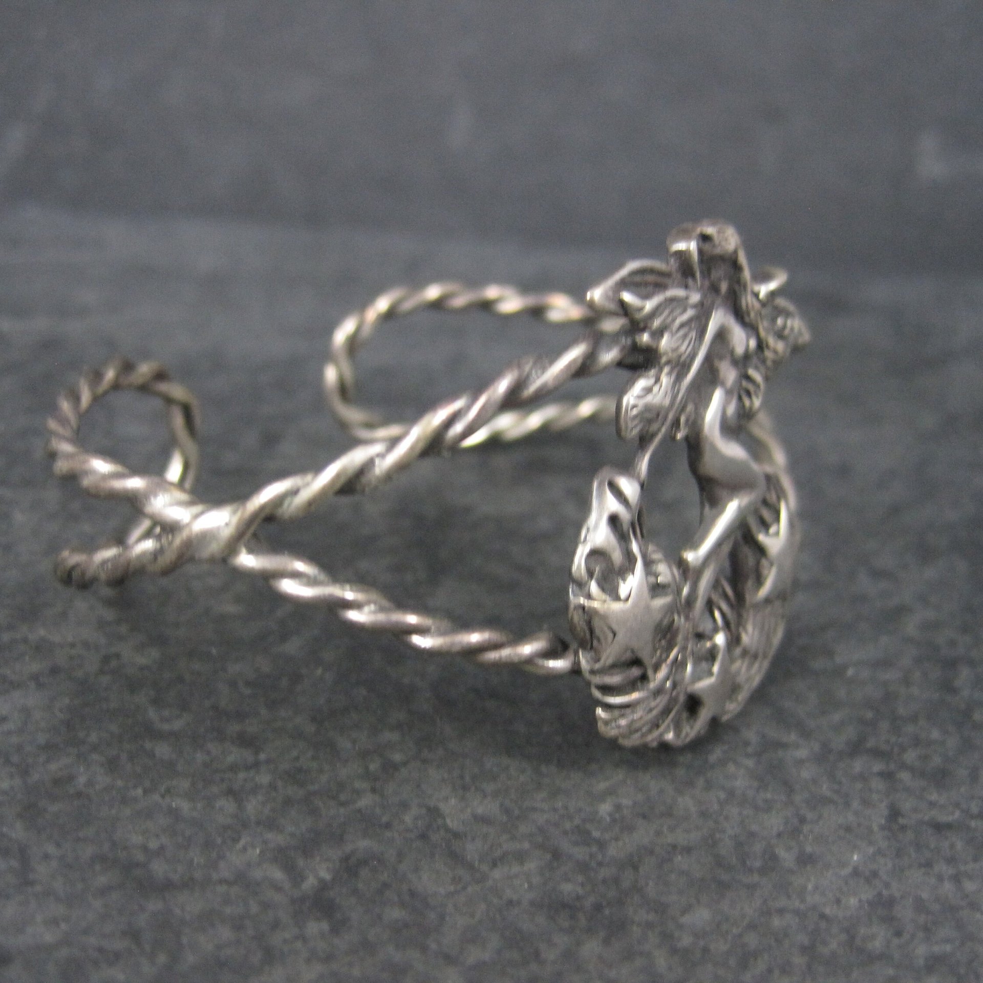 Vintage Sterling Nude Fairy Goddess Cuff Bracelet 6.25 Inches