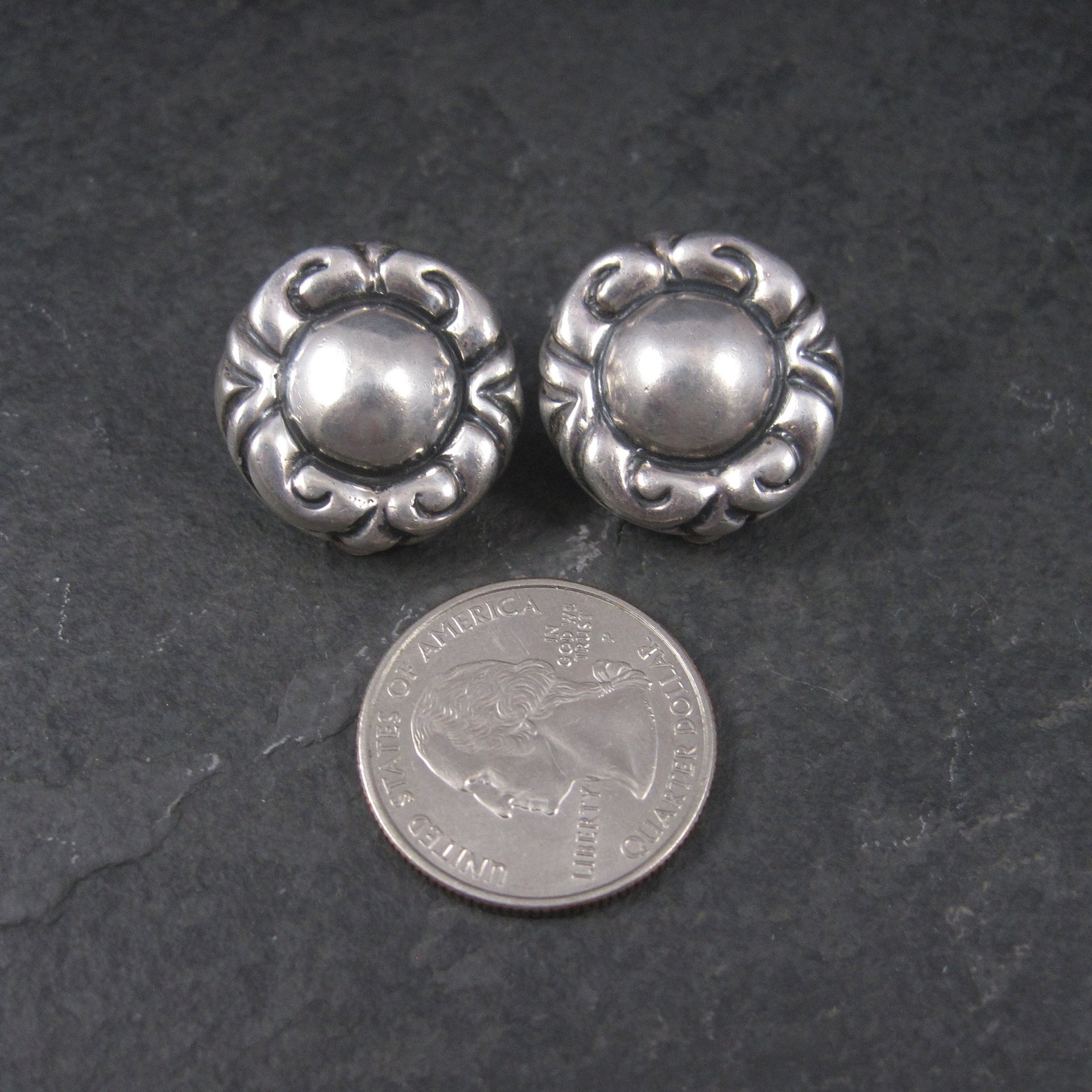 Estate Designer Sterling Clip On Earrings