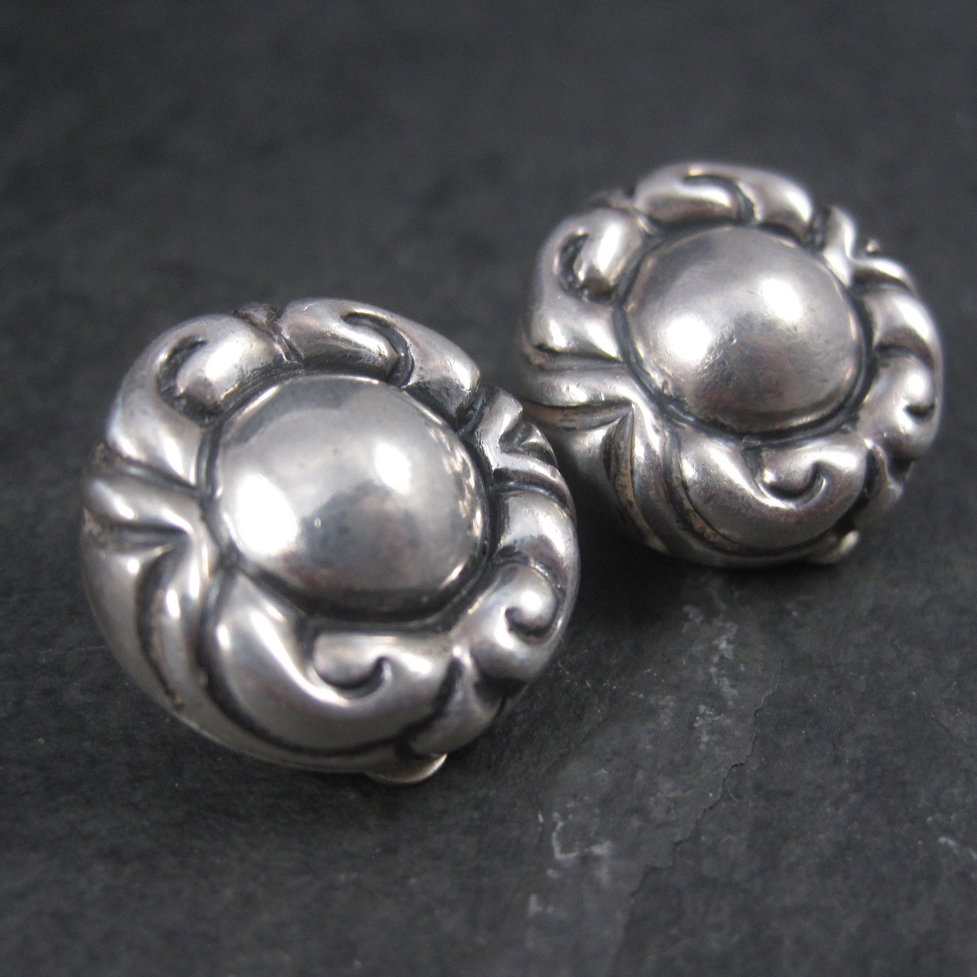 Estate Designer Sterling Clip On Earrings