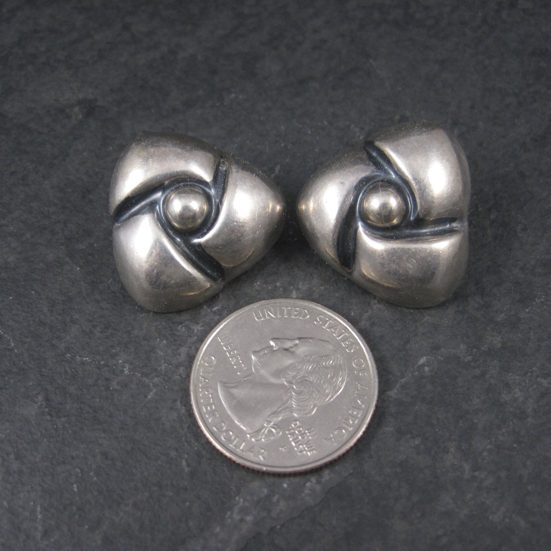 Mexican Sterling Modernist Clip On Earrings