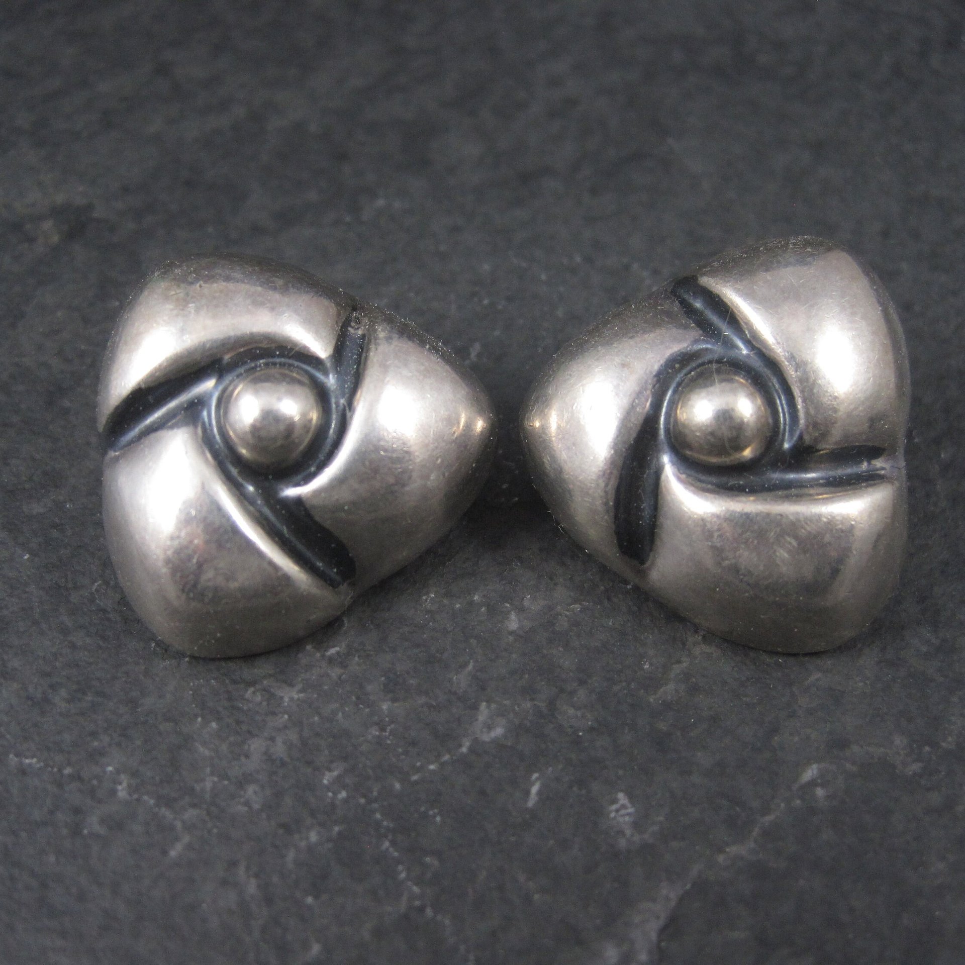 Mexican Sterling Modernist Clip On Earrings