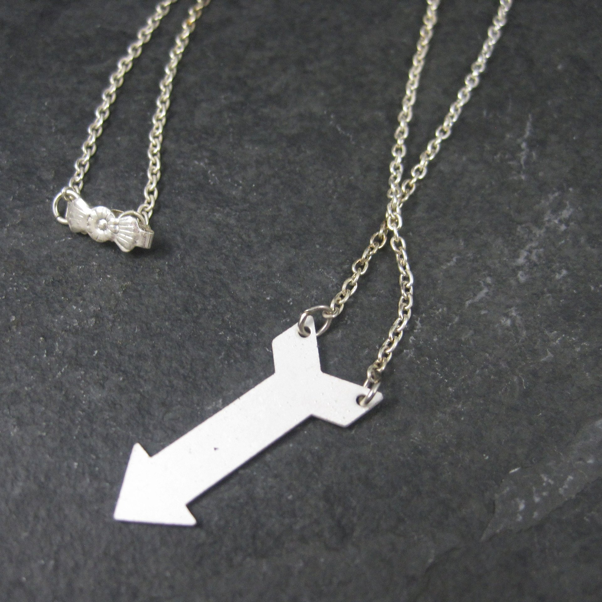 Vintage Blue White Guilloche Rose Arrow Pendant Necklace New Old Stock