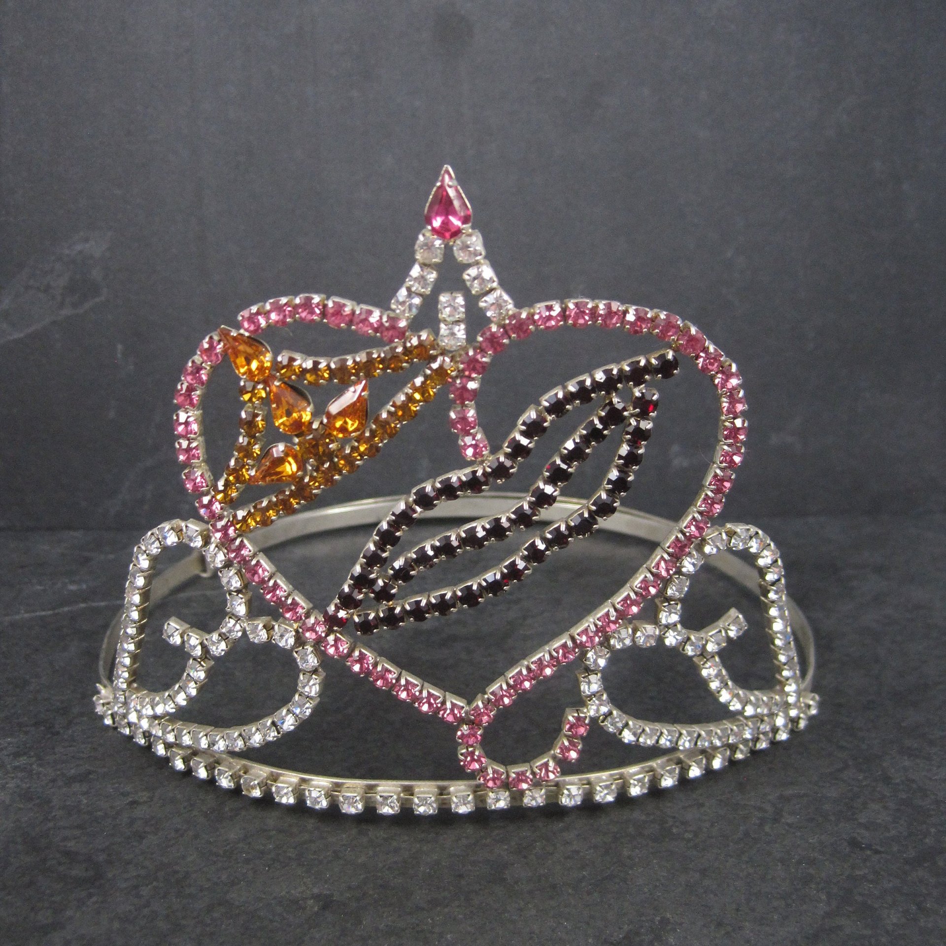 Large 4 Inch Vintage Beauty Queen Pageant Rhinestone Crown Tiara